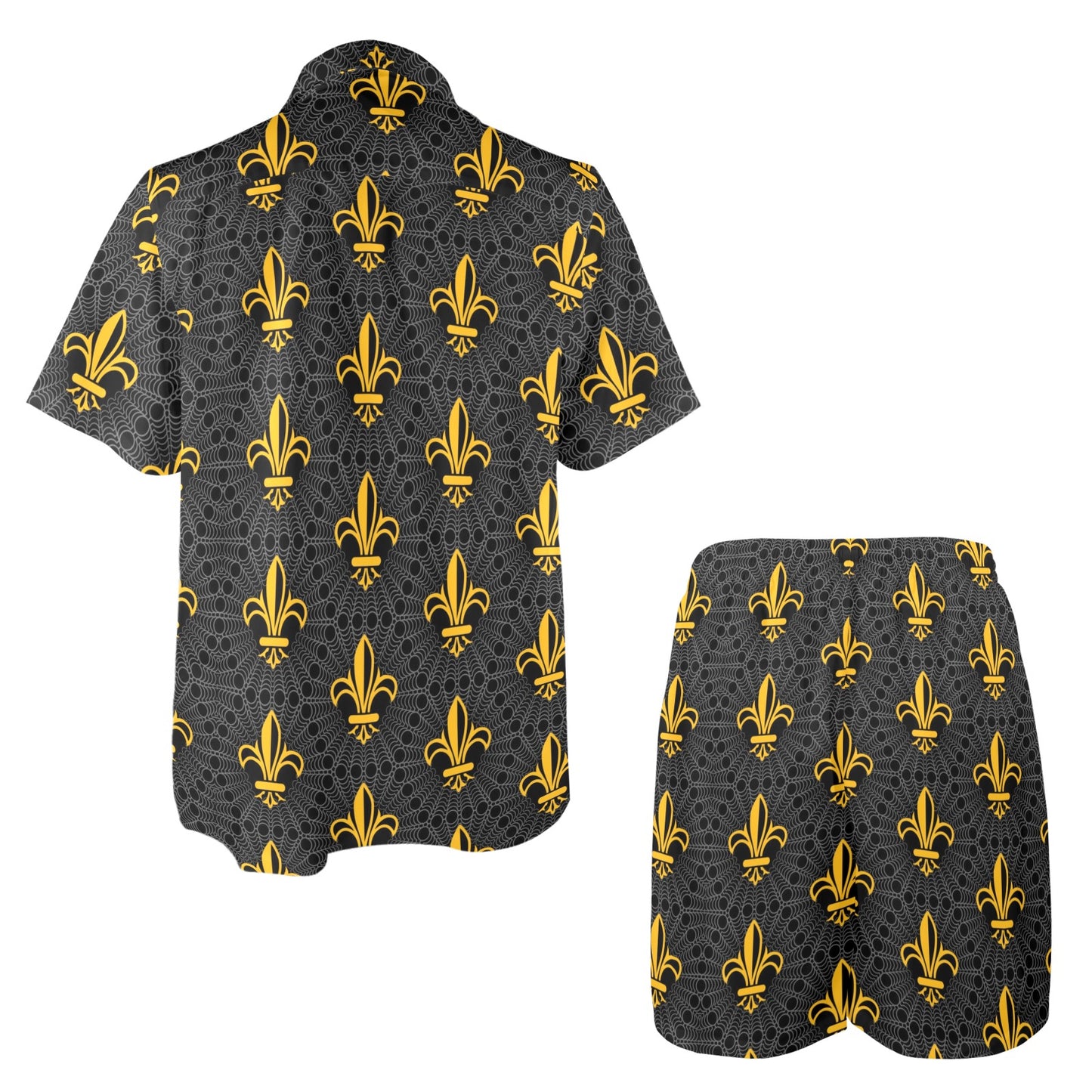 Fleur De Lis Gold Pattern Print Design 01 Men's Beach Shirt and Shorts Set