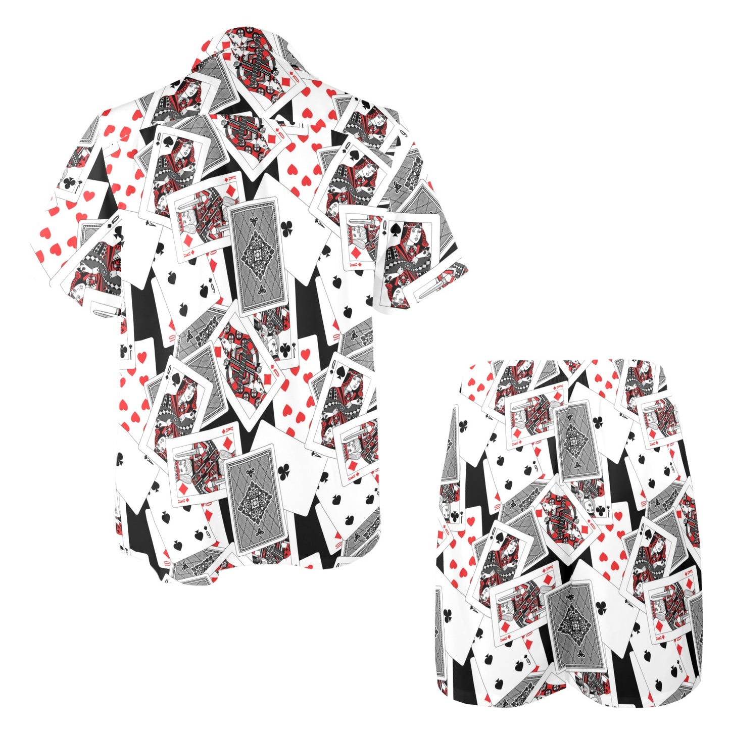 Poker Cards Pattern Print Design A04 Men's Beach Shirt and Shorts Set