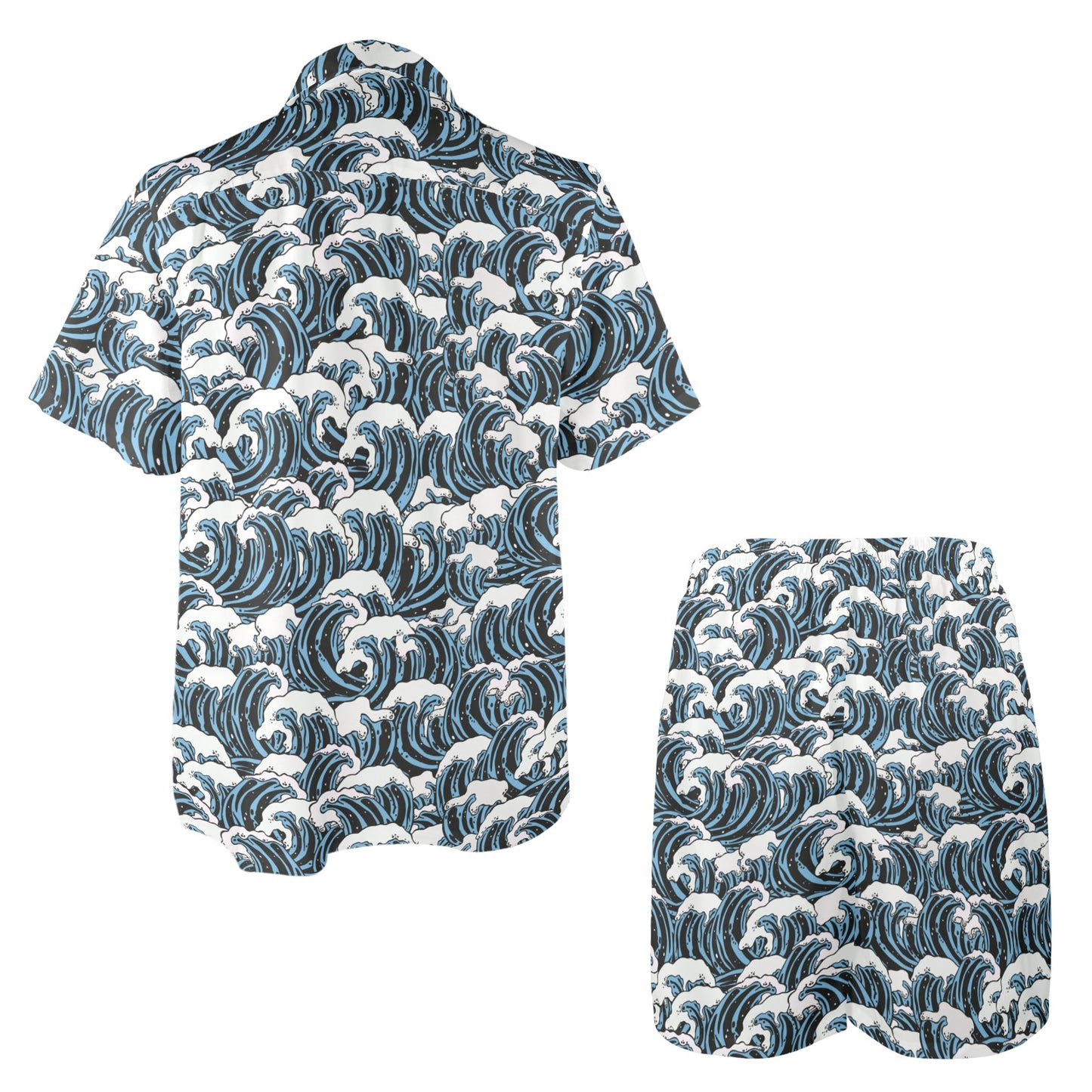 Surf Wave Pattern Print Men's Beach Shirt and Shorts Set