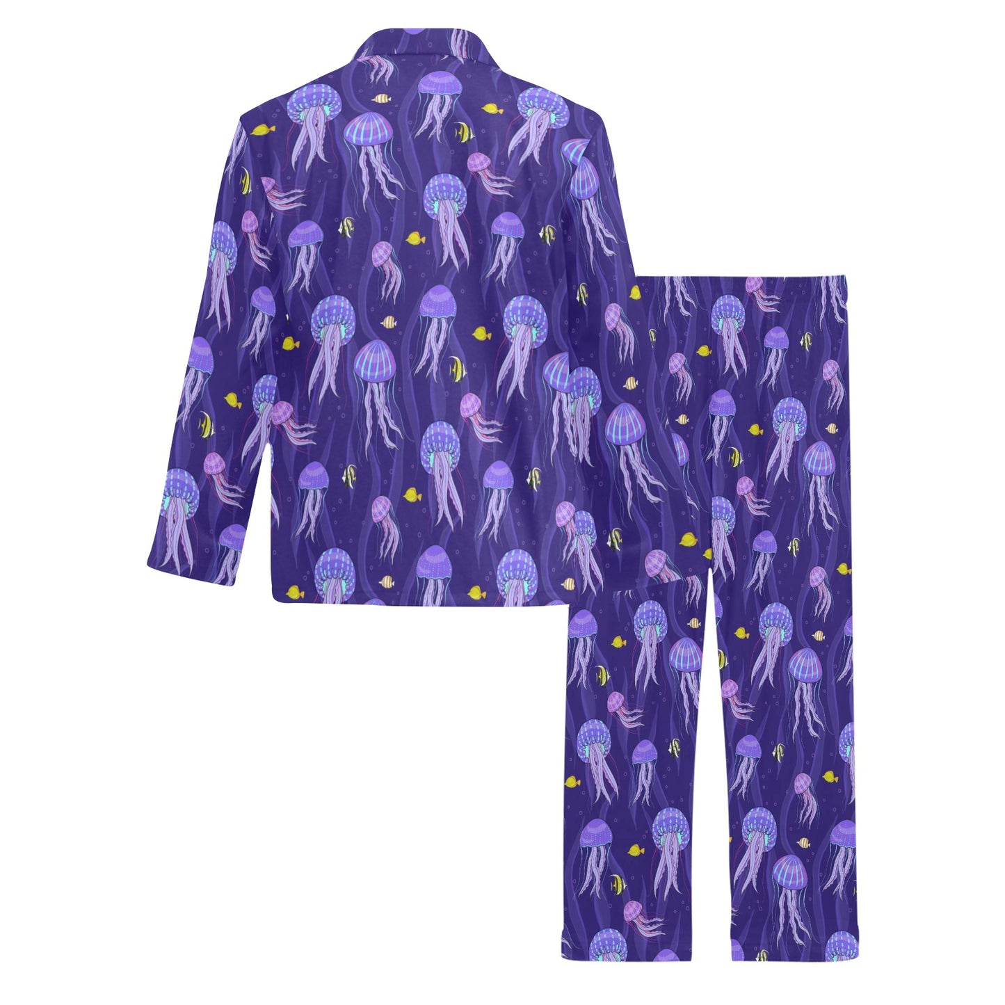 Jellyfish Style Print Men's Long Pajama Set