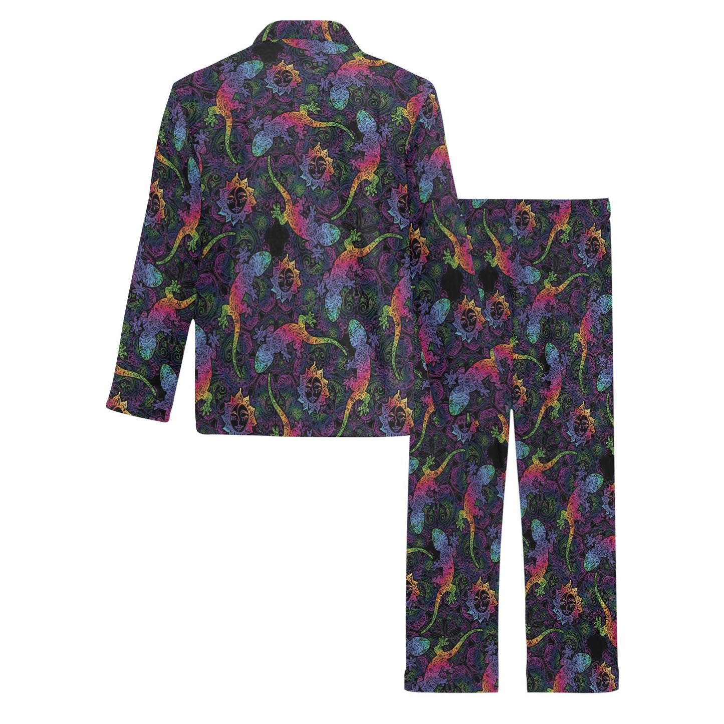 Gecko Rainbow Pattern Print Design 03 Men's Long Pajama Set