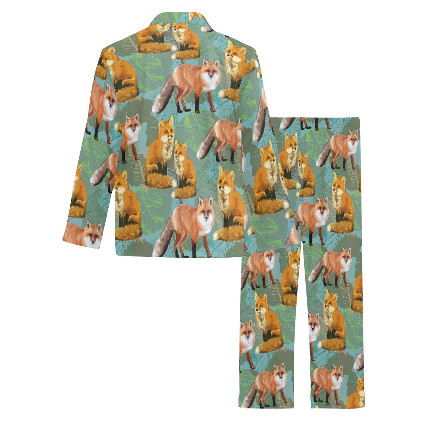 Fox Autumn leaves Themed Men's Long Pajama Set
