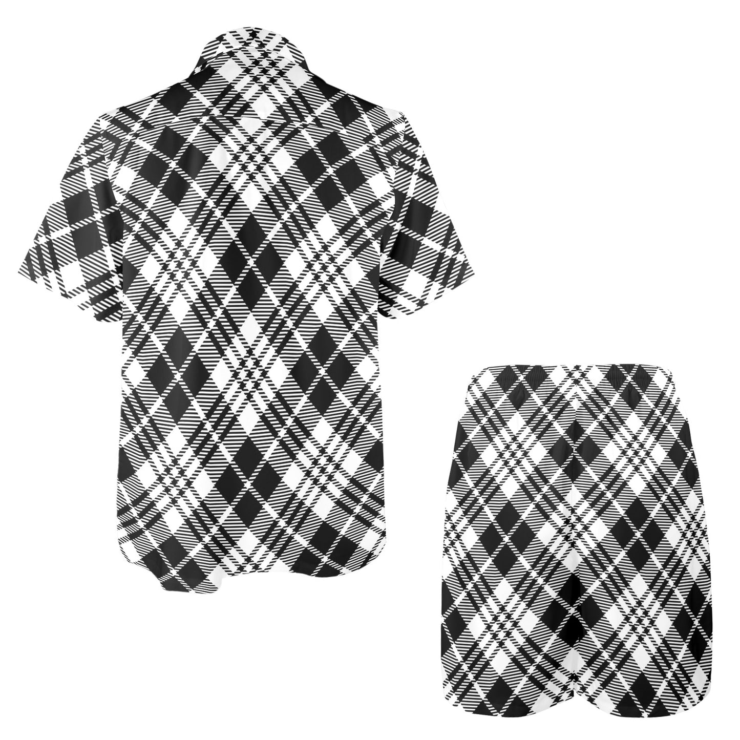 Plaid Black White Pattern Print Design A02 Men's Beach Shirt and Shorts Set