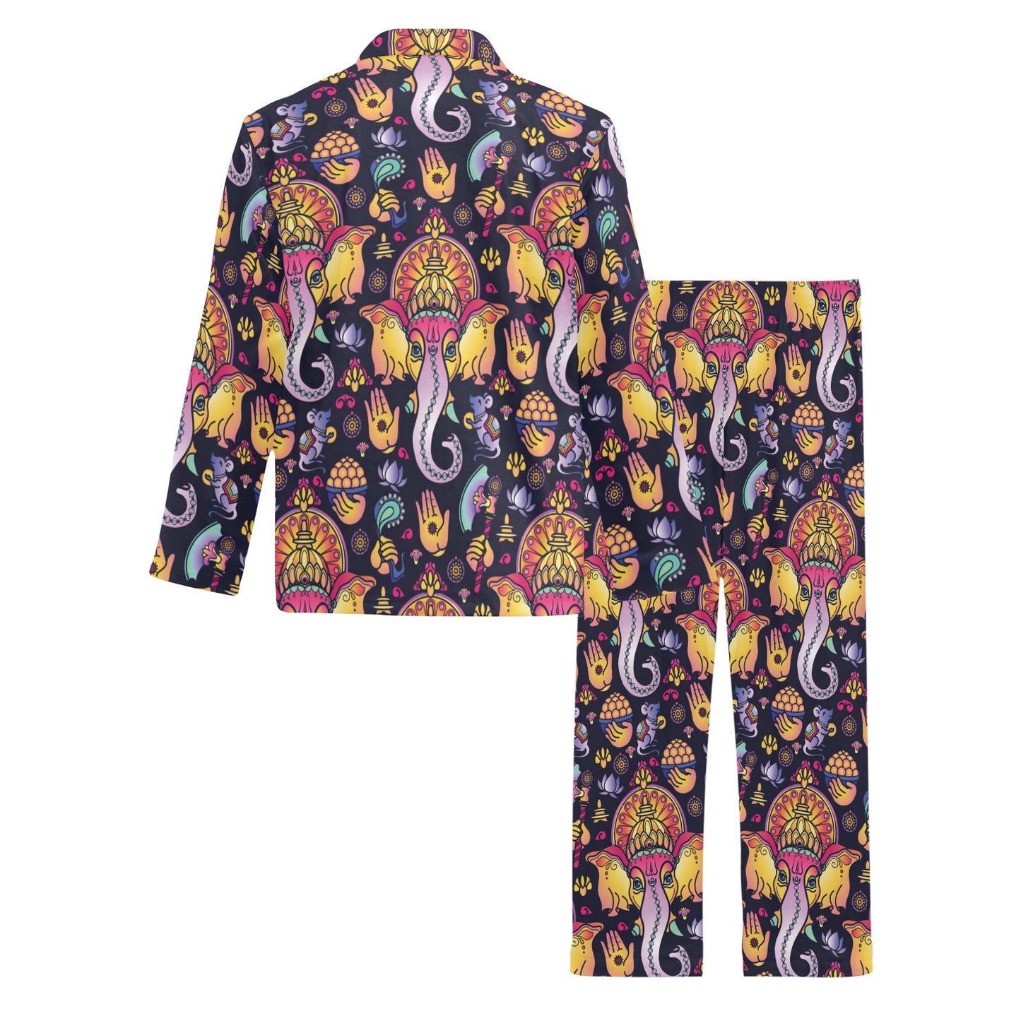 Ganesha Indian Pattern Print Design 03 Men's Long Pajama Set