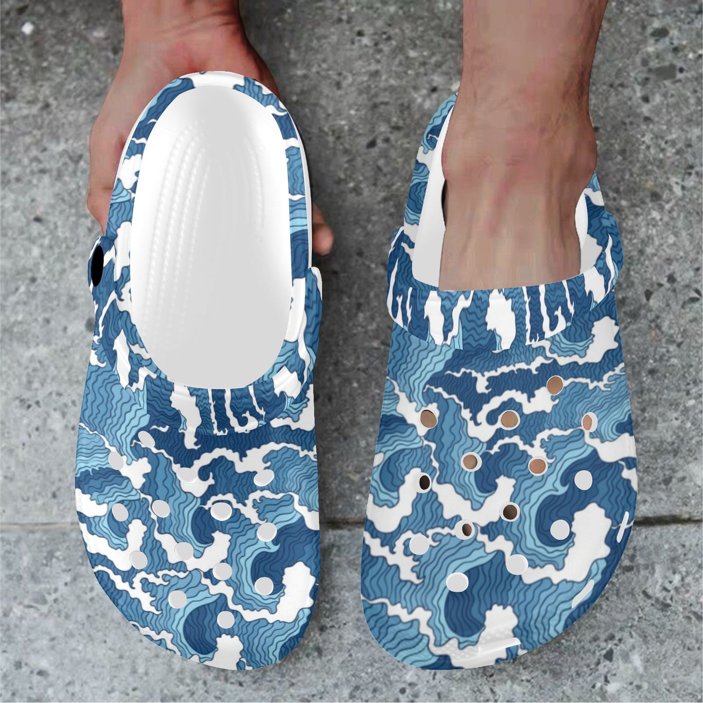 Wave Themed Pattern Print Unisex Clogs Shoes