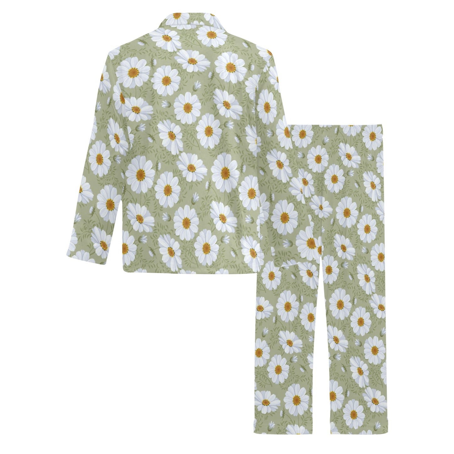 Daisy Yellow Print Pattern Men's Long Pajama Set
