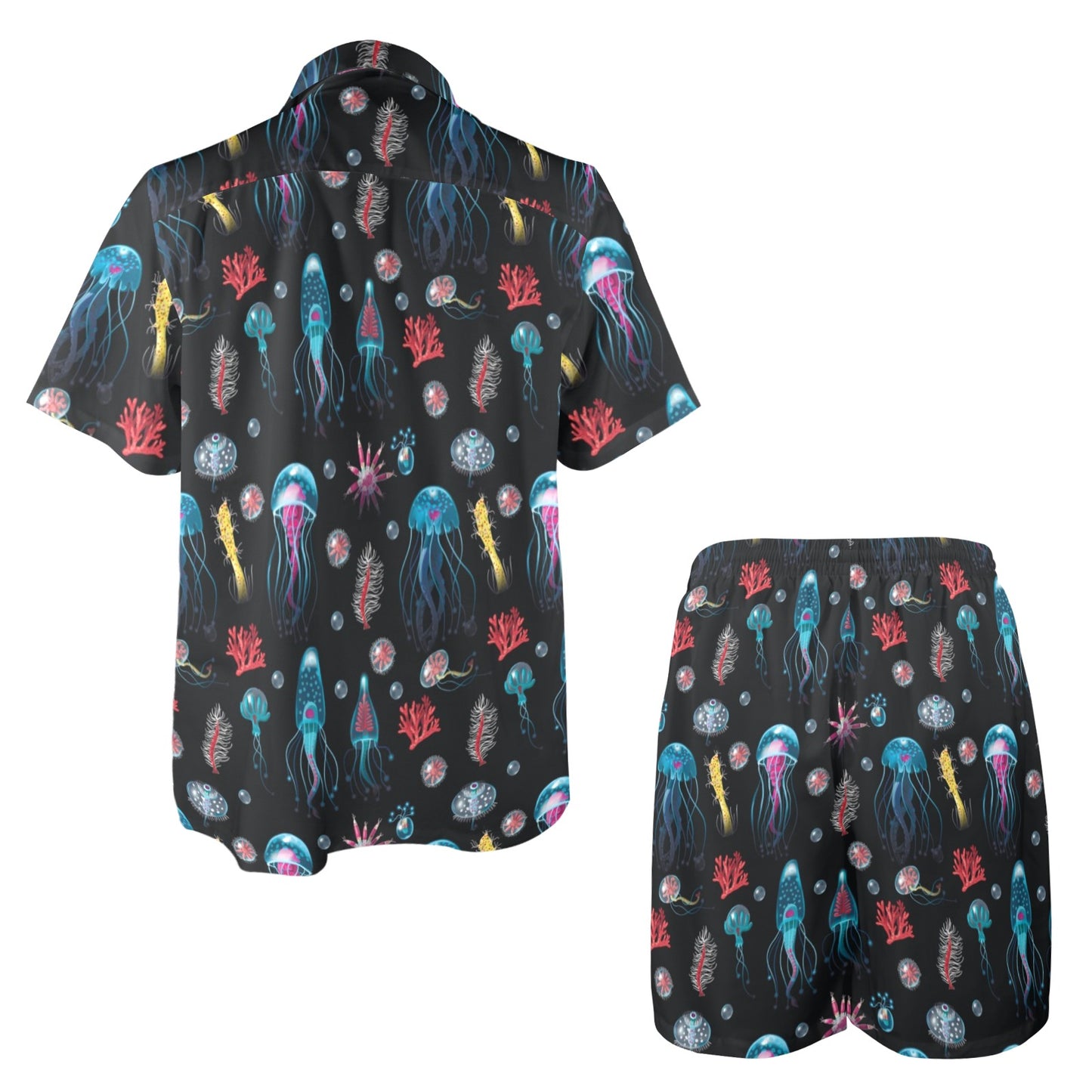 Jellyfish Underwater Print Men's Beach Shirt and Shorts Set