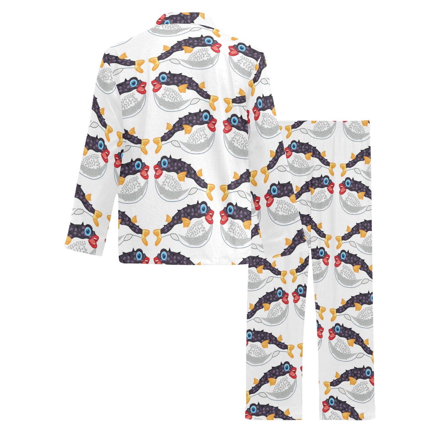 Fugu Pattern Print Design 03 Men's Long Pajama Set