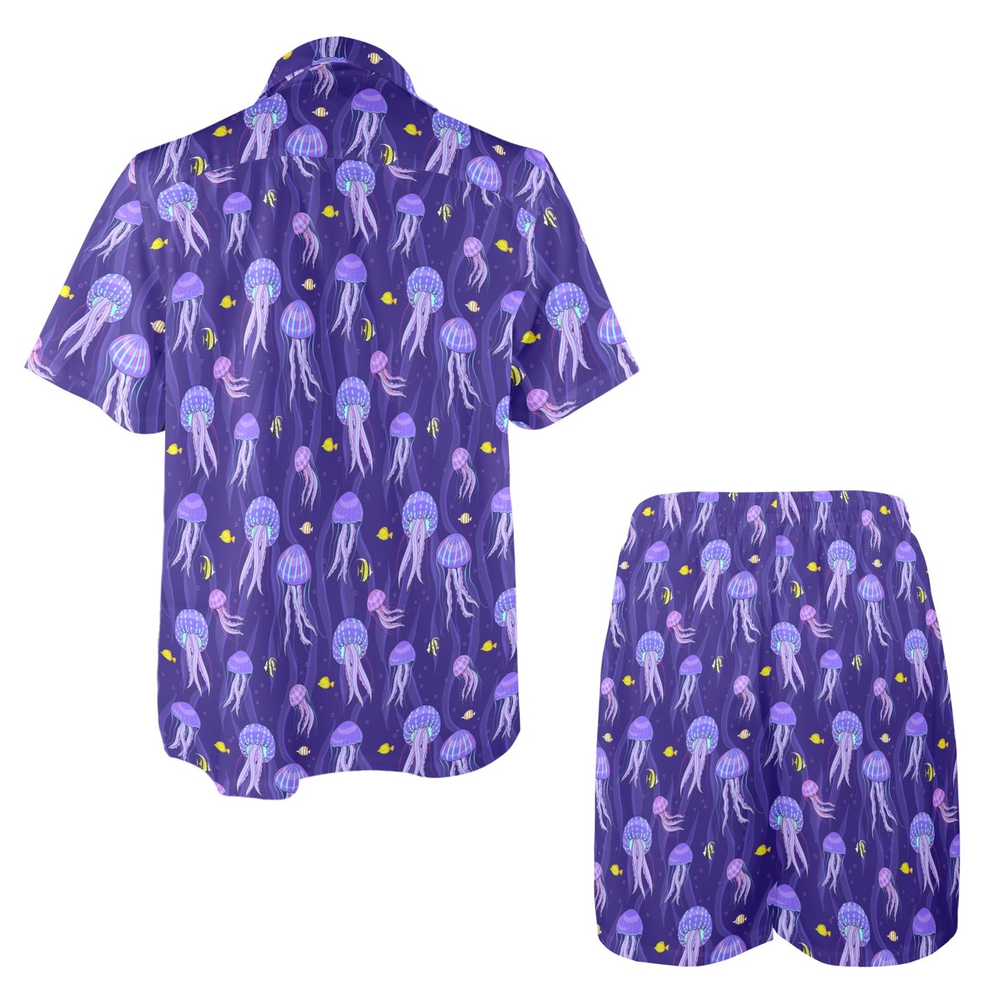 Jellyfish Style Print Men's Beach Shirt and Shorts Set