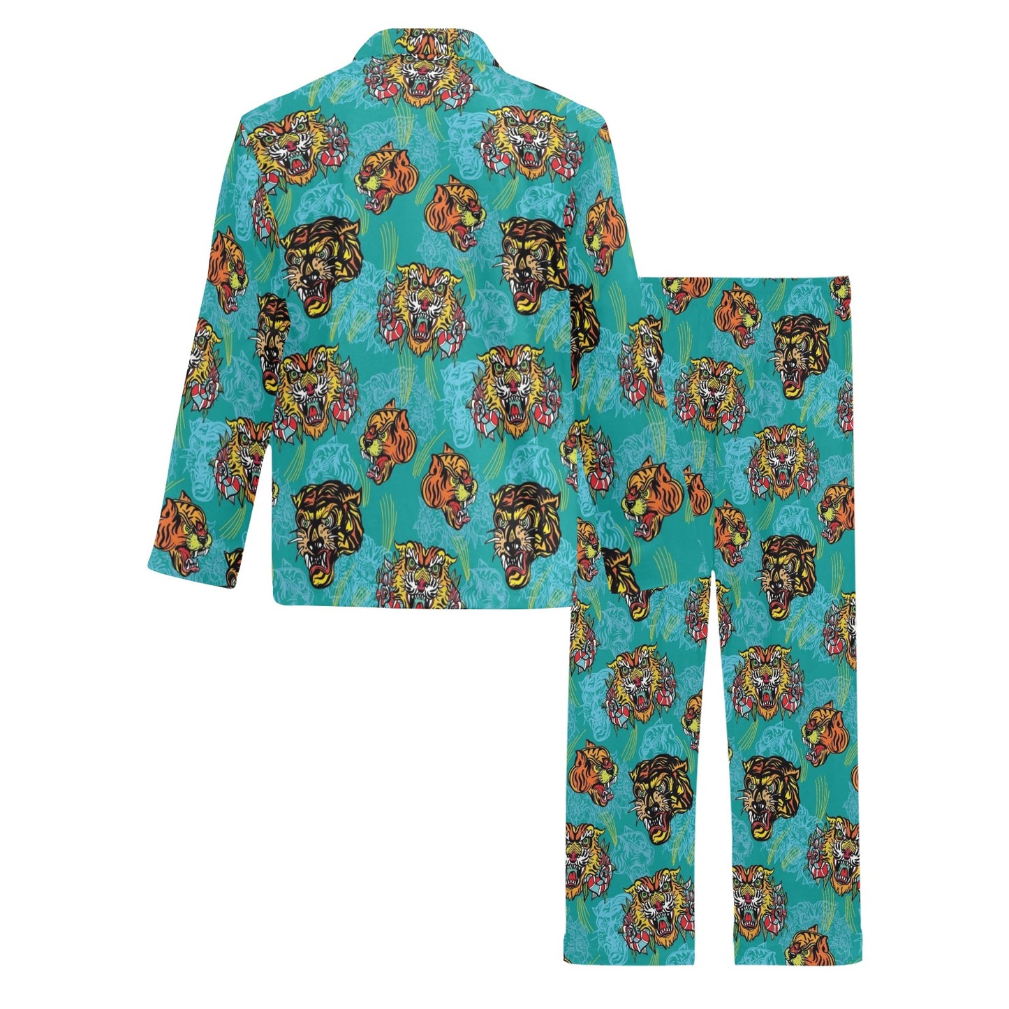Tattoo Tiger Head Print Design LKS304 Men's Long Pajama Set