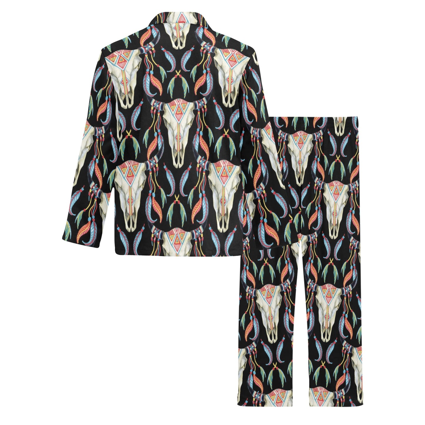 Buffalo Head Boho Style Pattern Print Design 01 Men's Long Pajama Set