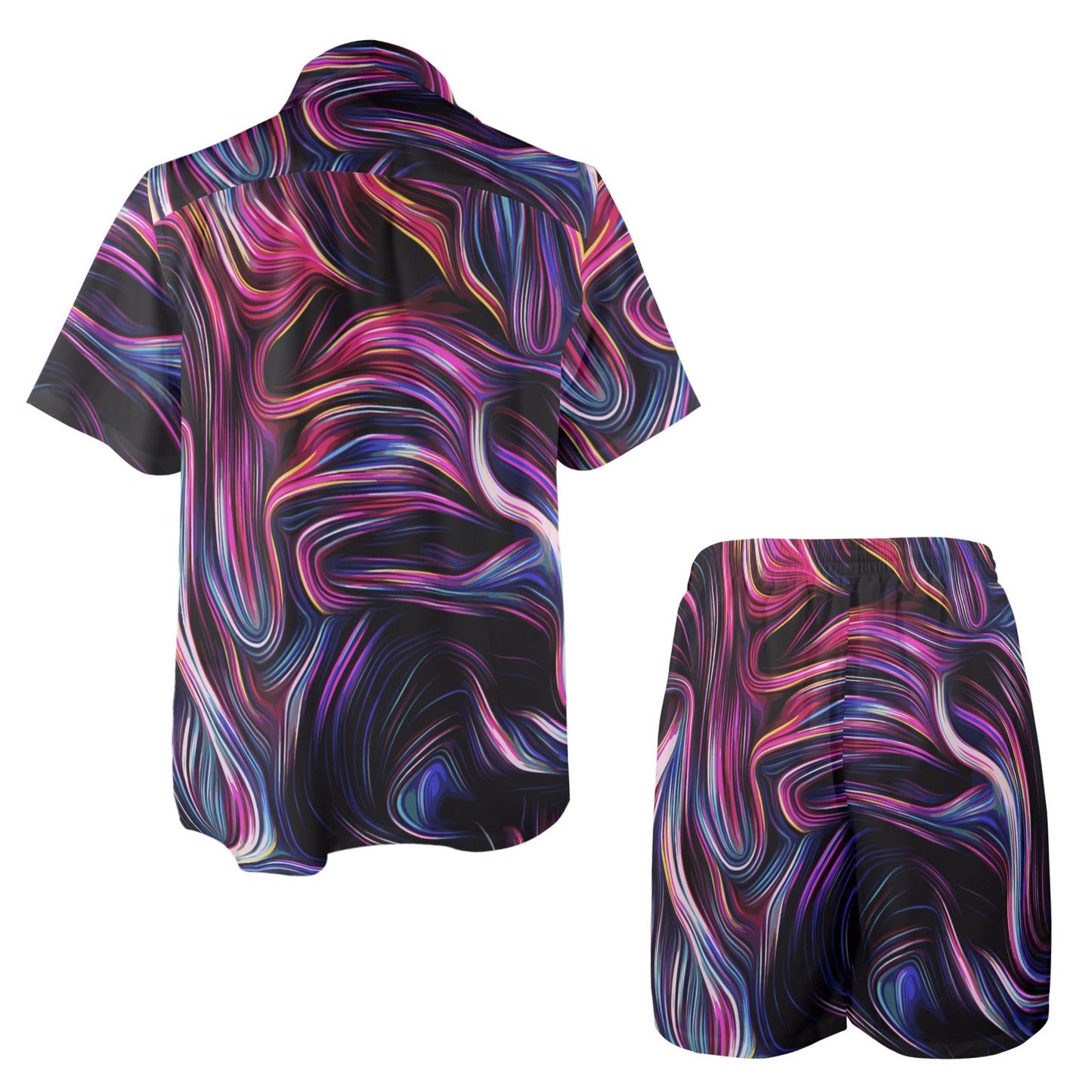 Liquid Pattern Print Design 01 Men's Beach Shirt and Shorts Set