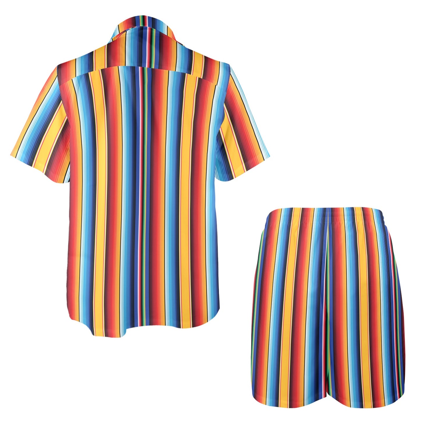 Mexican Blanket Stripe Print Pattern Men's Beach Shirt and Shorts Set