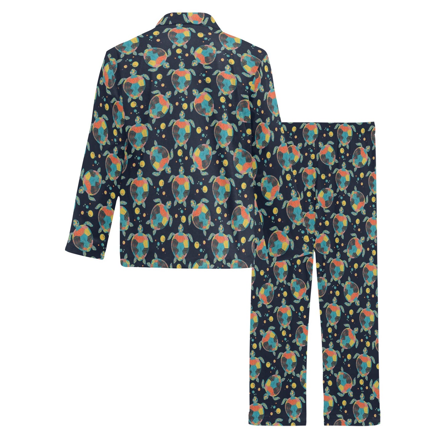 Sea Turtle Colorful with bubble Print Men's Long Pajama Set