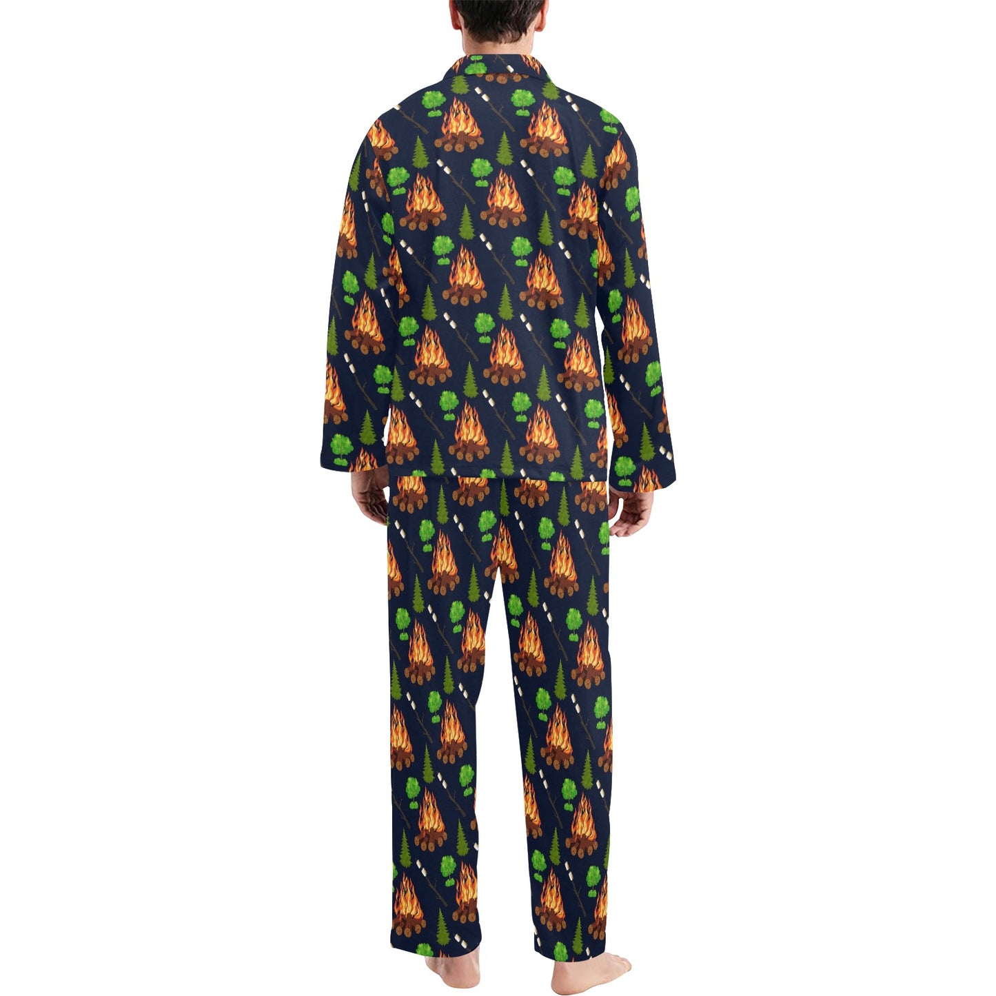 Camfire marshmallow Camping Design Print Men's Long Pajama Set
