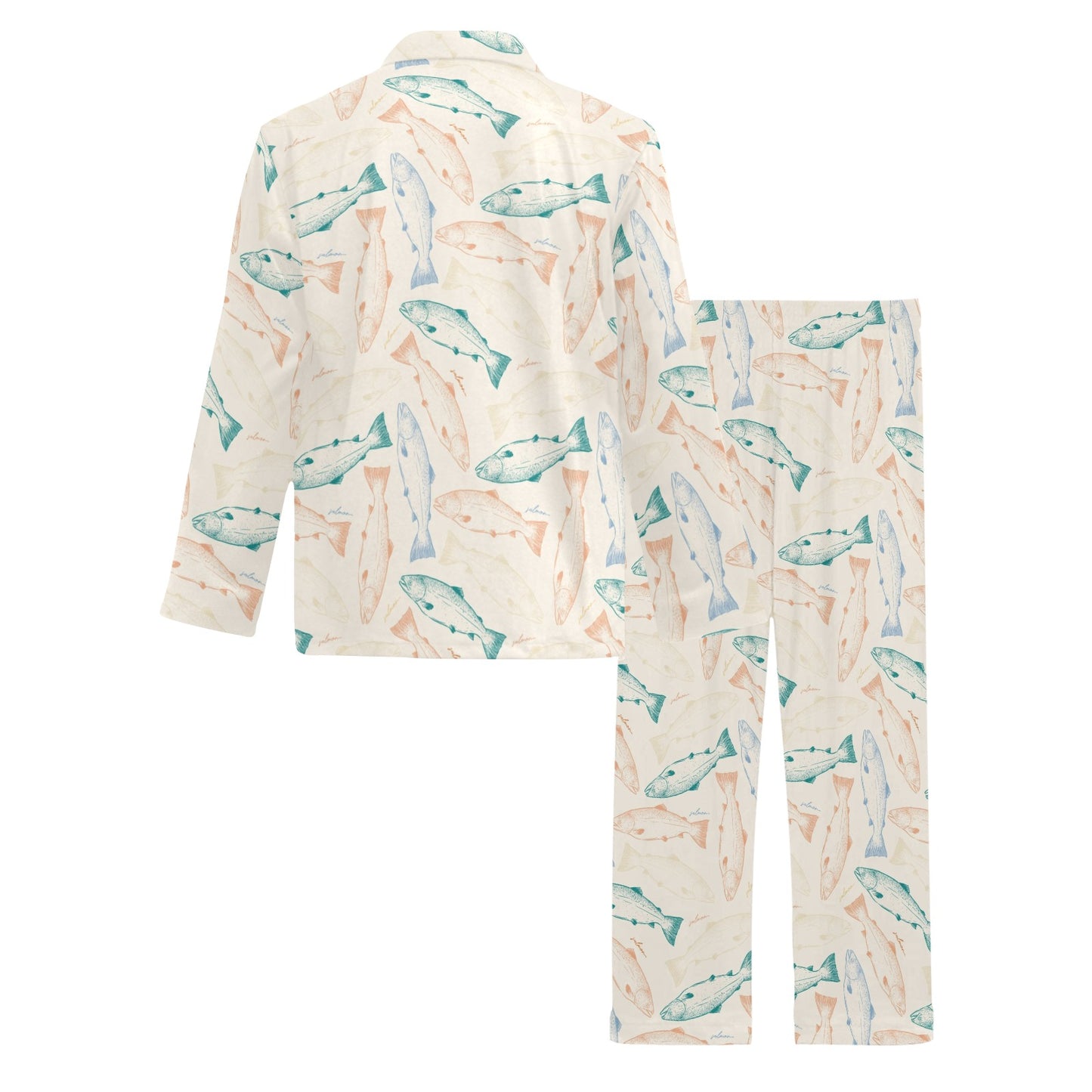 Salmon Fish Print Design LKS305 Men's Long Pajama Set