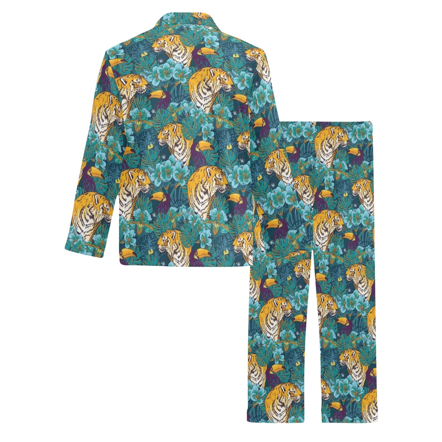 Tiger Tropical Print Design LKS301 Men's Long Pajama Set