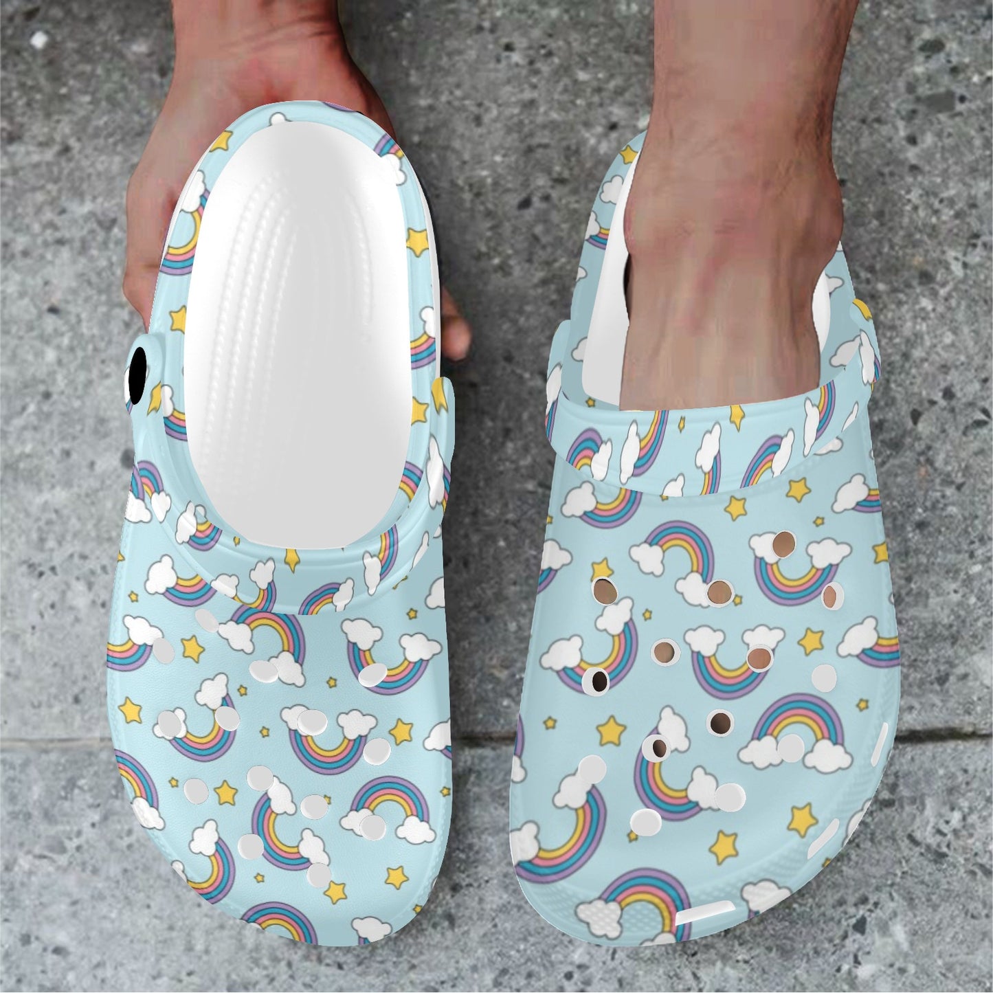 Rainbow Cloud Print Pattern Unisex Clogs Shoes