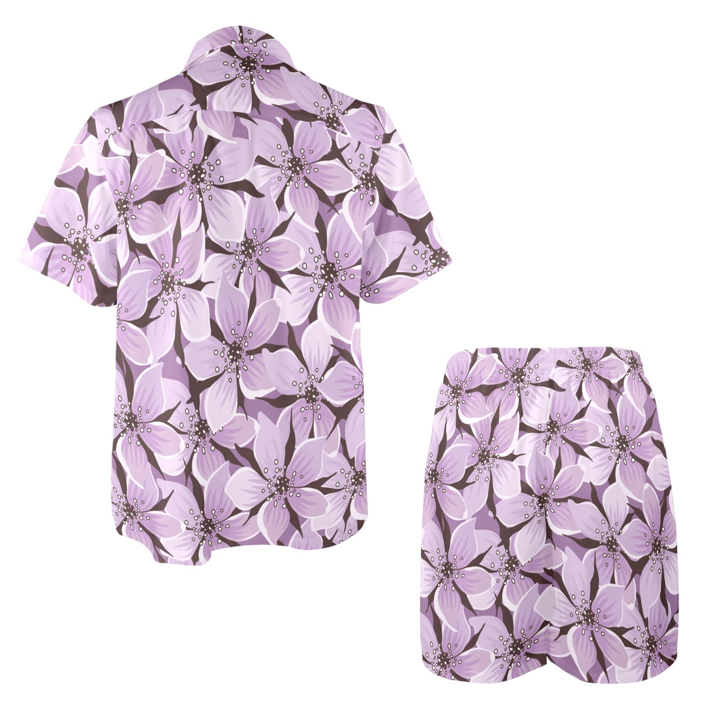 Lilac Pattern Print Design 01 Men's Beach Shirt and Shorts Set
