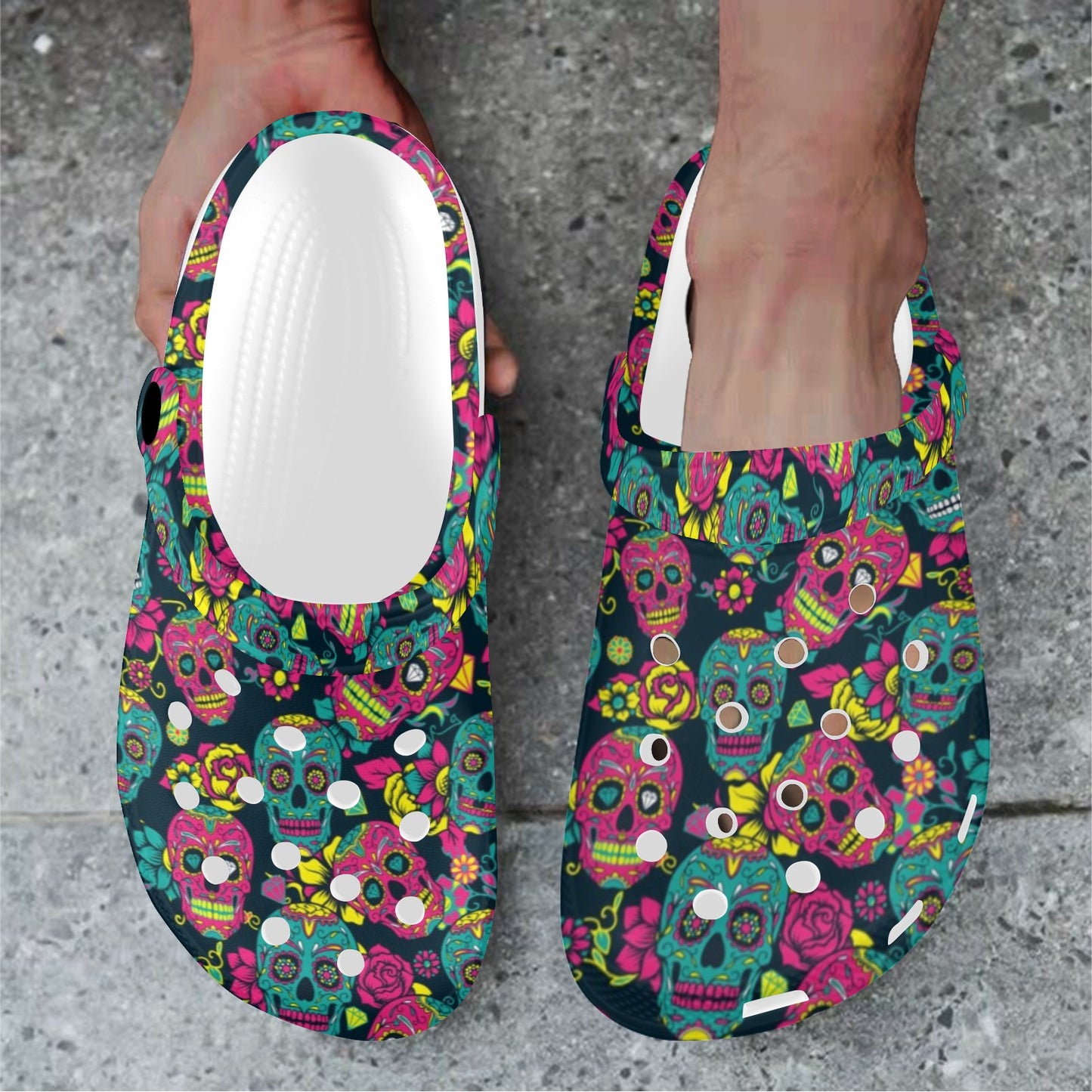 Sugar Skull Floral Design Themed Print Unisex Clogs Shoes