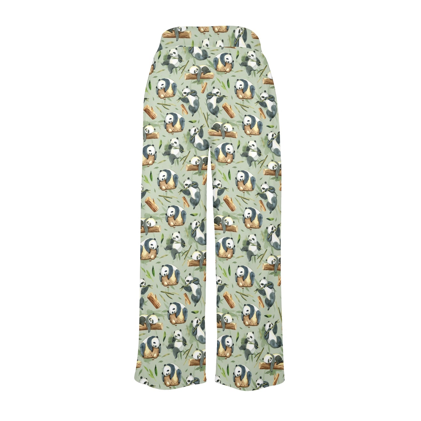 Panda Bear Design Bamboo Print Women's Wide Leg Lounge Pants