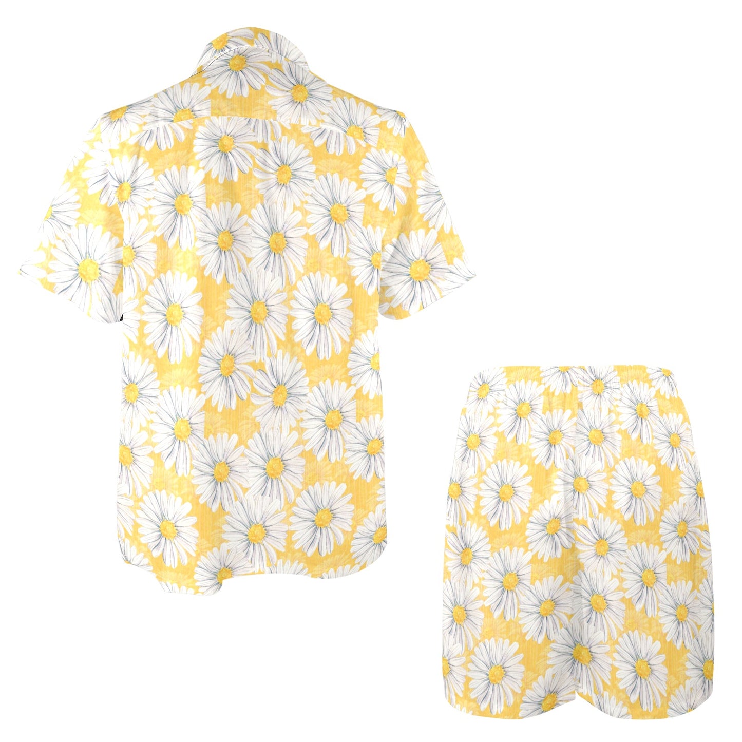 Daisy Yellow Watercolor Print Pattern Men's Beach Shirt and Shorts Set