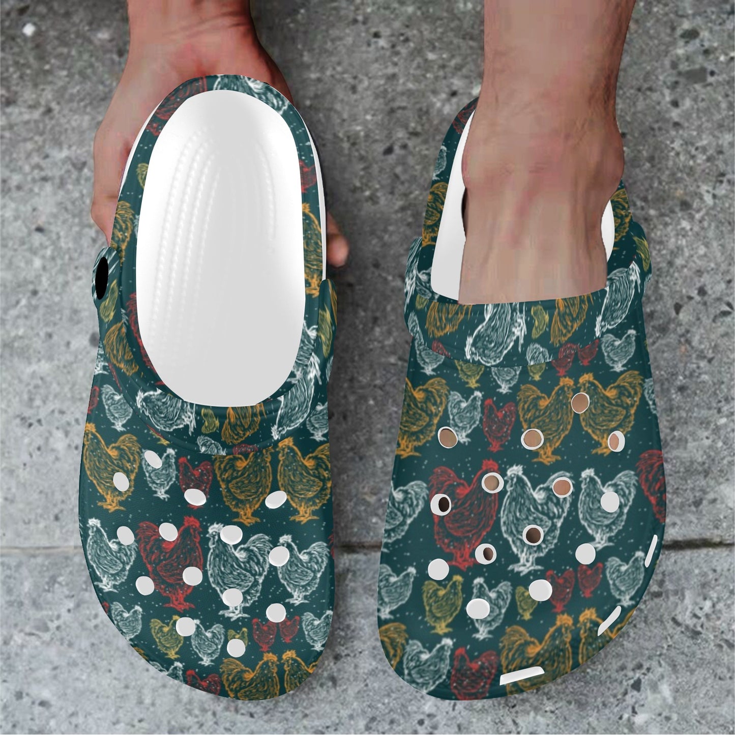 Rooster Hand Draw Design Unisex Clogs Shoes
