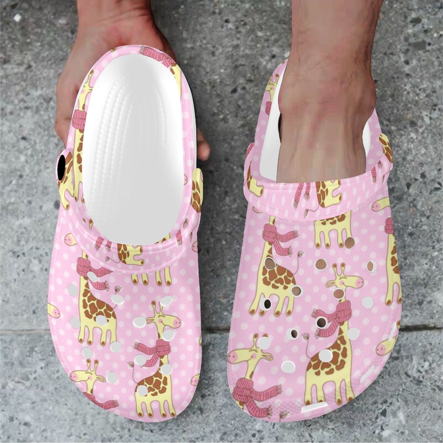 Giraffe Cute Pink Polka Dot Print Unisex Clogs Shoes