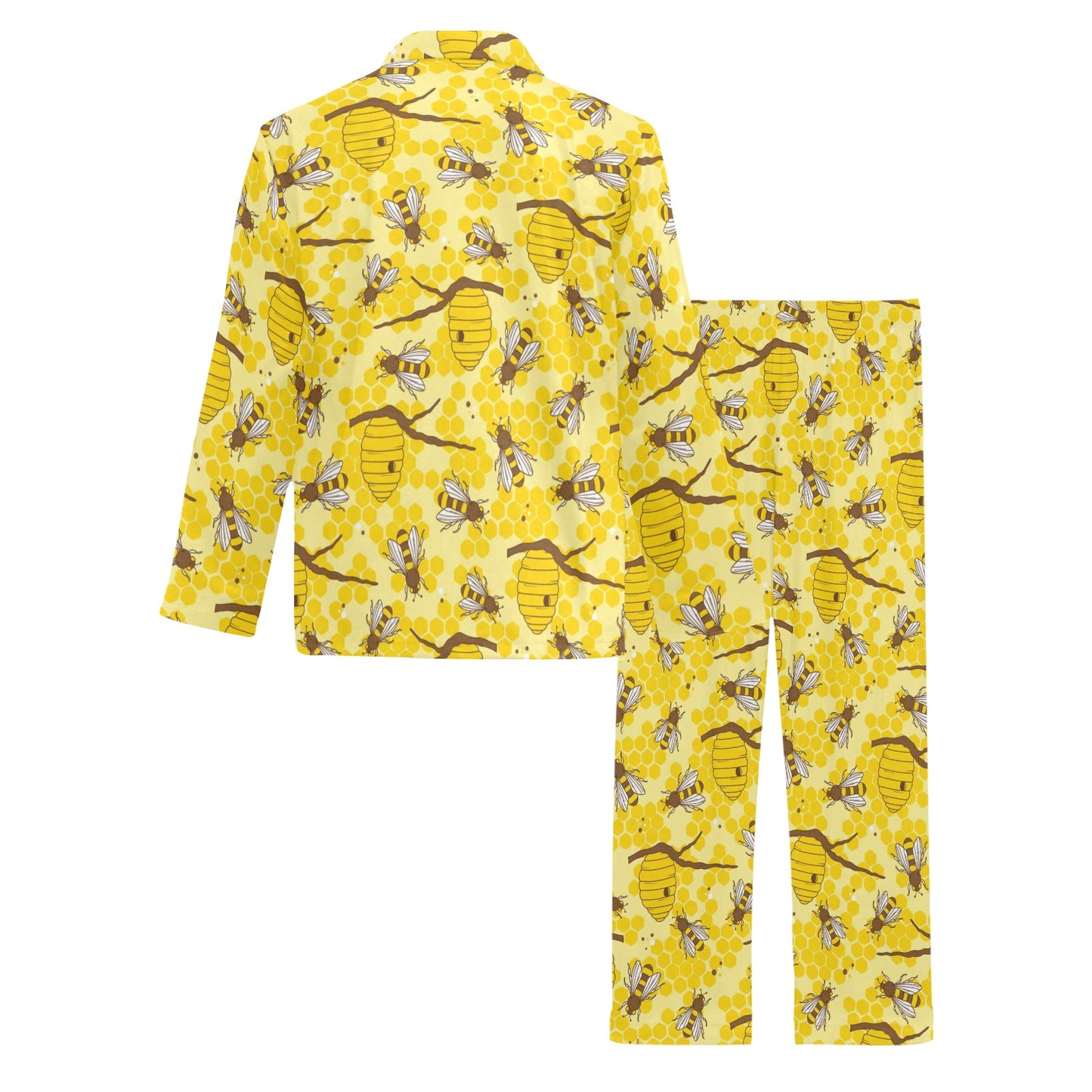 Bee With Honeycomb Print Design LKS302 Men's Long Pajama Set