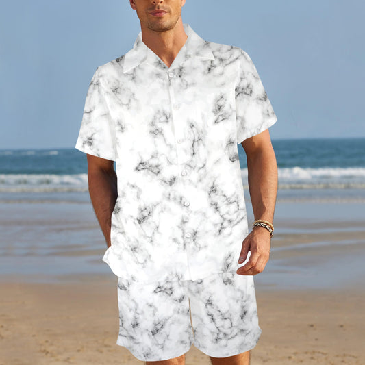 Marble Pattern Print Design 01 Men's Beach Shirt and Shorts Set