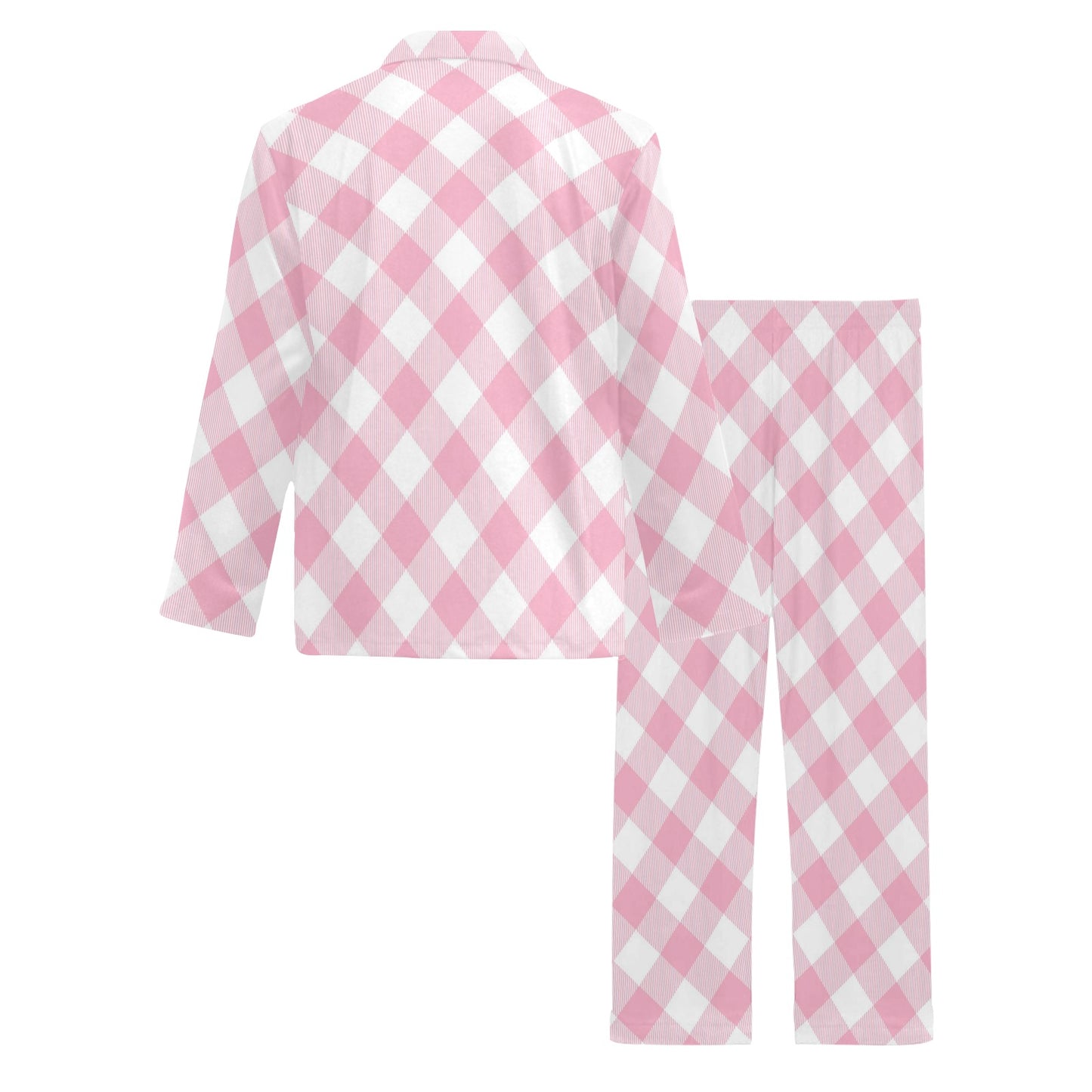 Gingham Pink Pattern Print Design 02 Men's Long Pajama Set