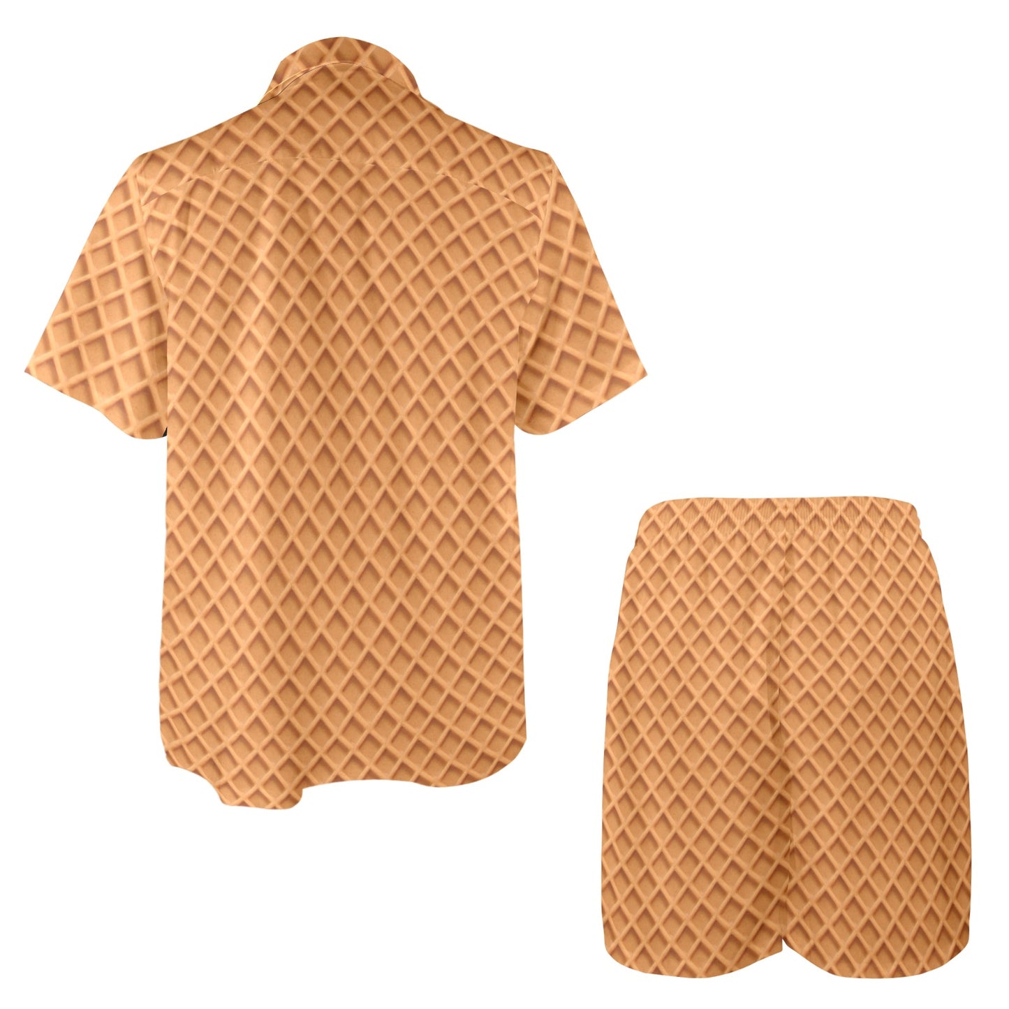 Waffle Texture Print Design LKS301 Men's Beach Shirt and Shorts Set