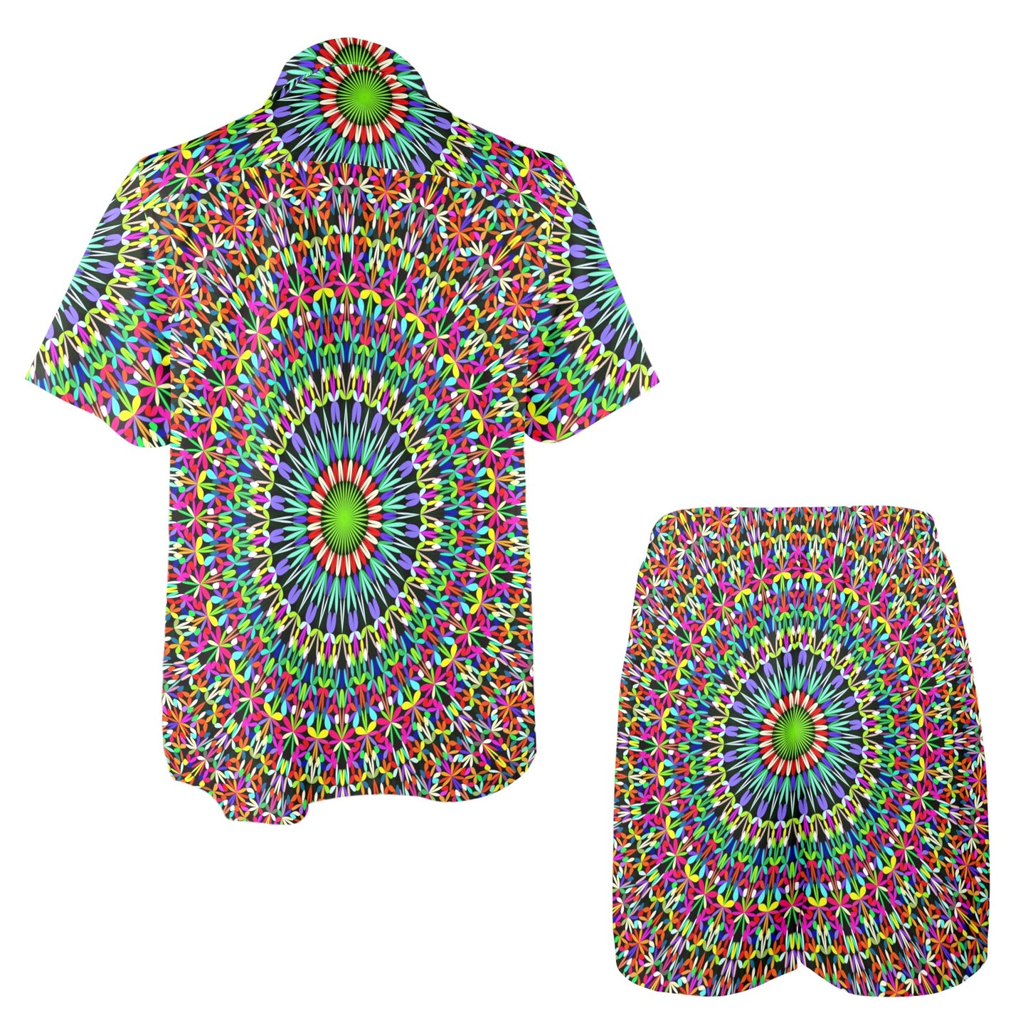 Bohemian Colorful Style Print Men's Beach Shirt and Shorts Set