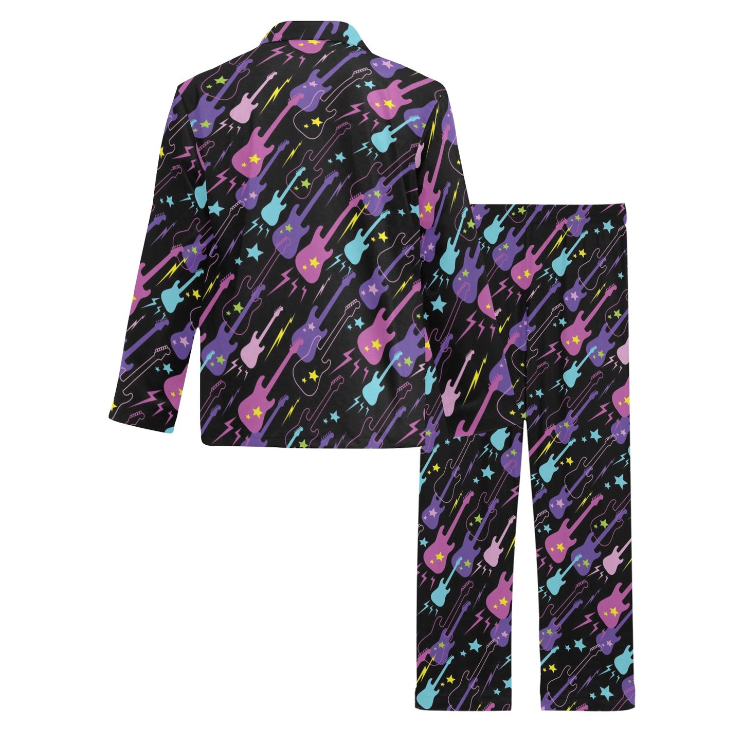 Electric Guitar Pattern Print Design 02 Men's Long Pajama Set