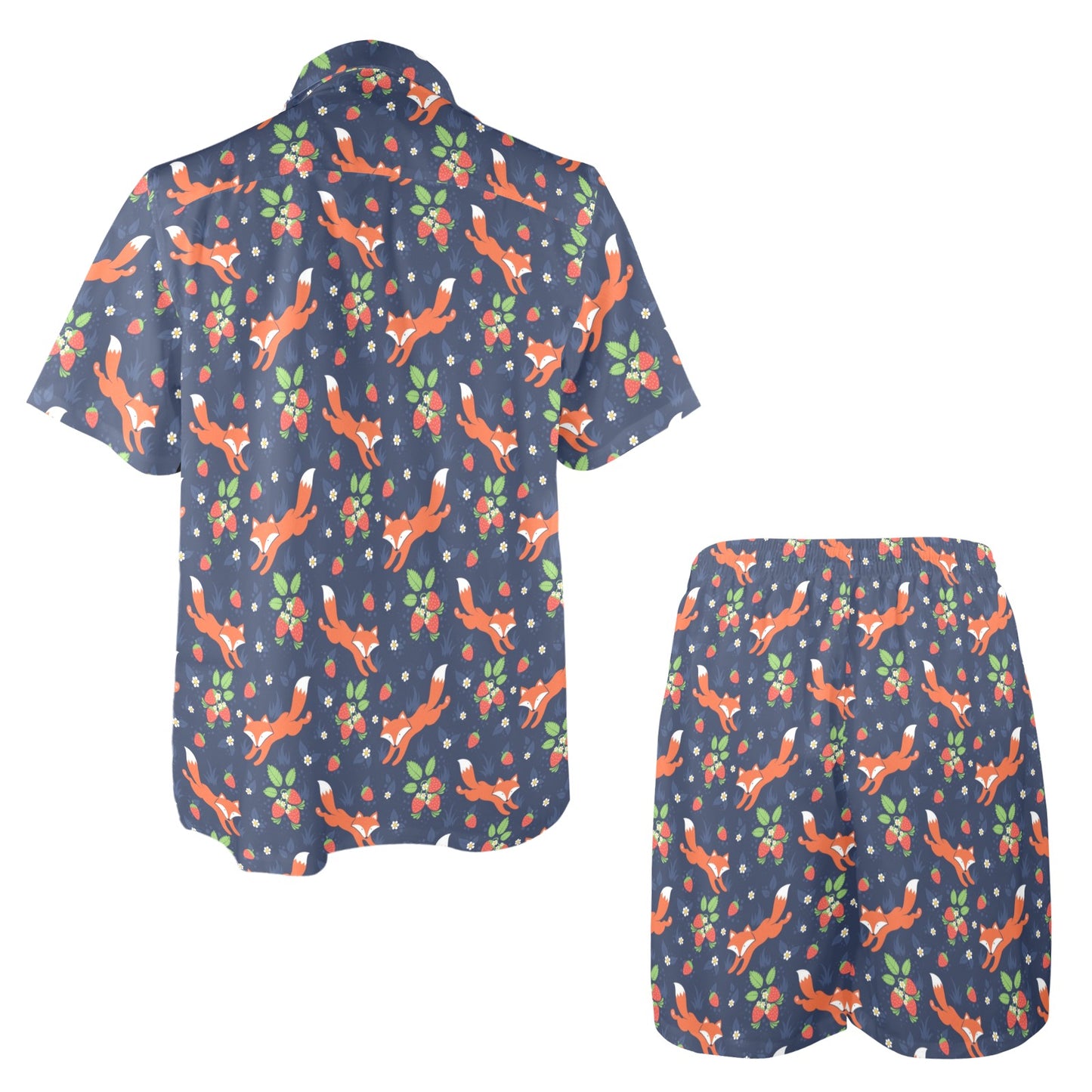 Fox Strawberry Print Pattern Men's Beach Shirt and Shorts Set