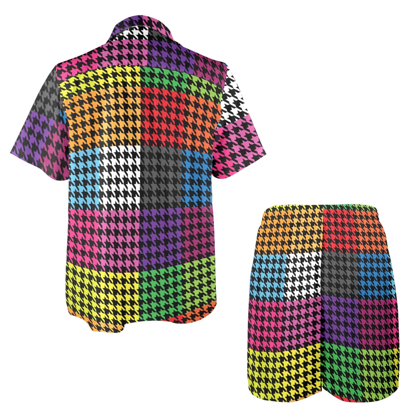 Houndstooth Colorful Pattern Print Design 01 Men's Beach Shirt and Shorts Set