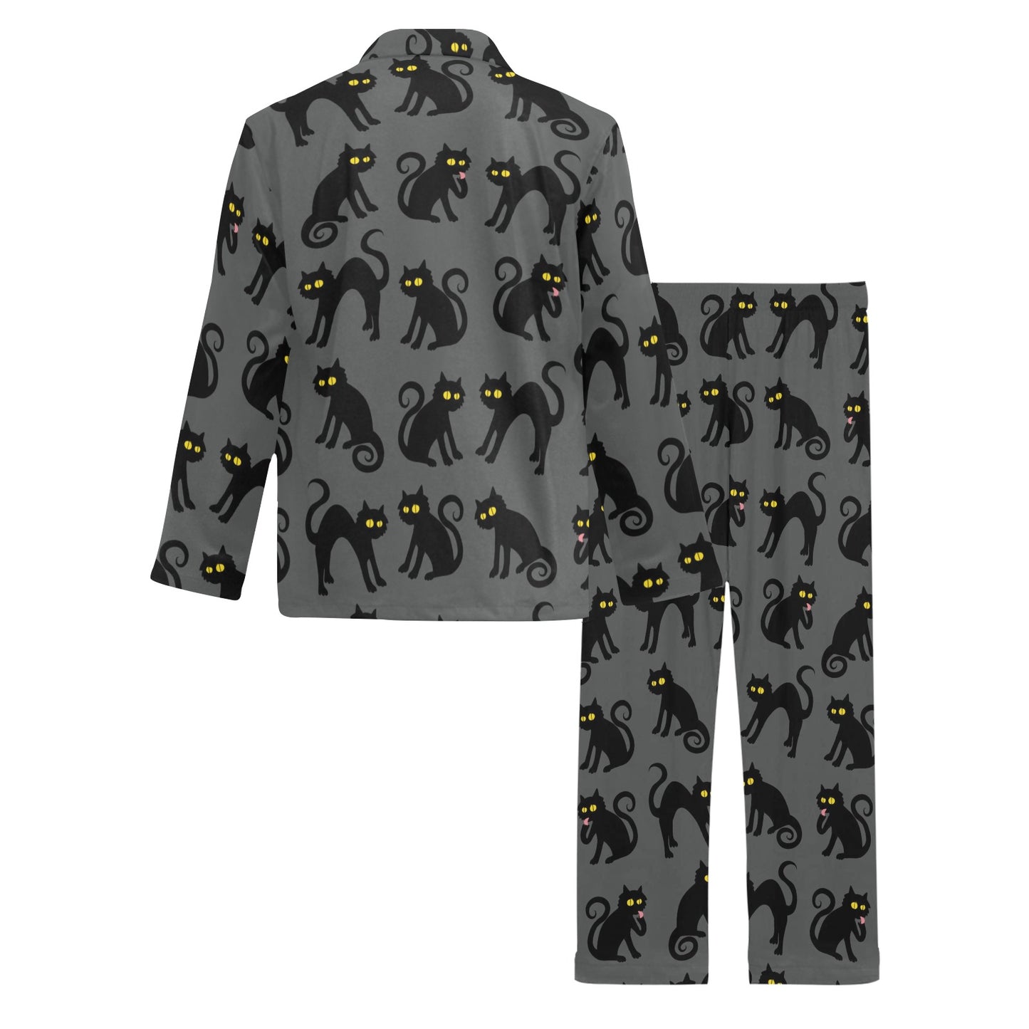 Black Cat Cute Print Pattern Men's Long Pajama Set