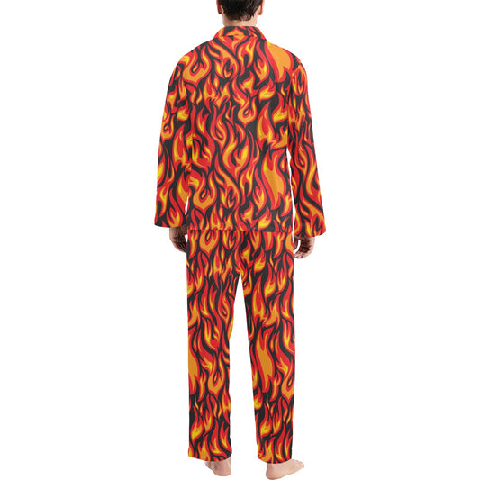 Flame Fire Print Pattern Men's Long Pajama Set