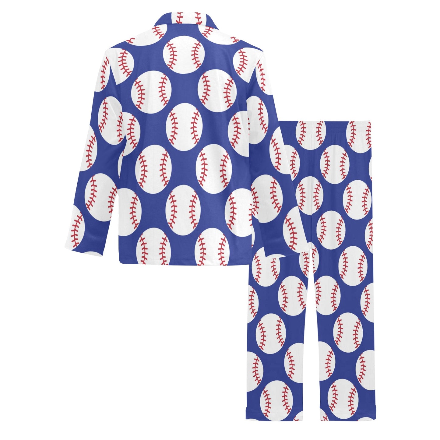 Baseball Blue Background Men's Long Pajama Set