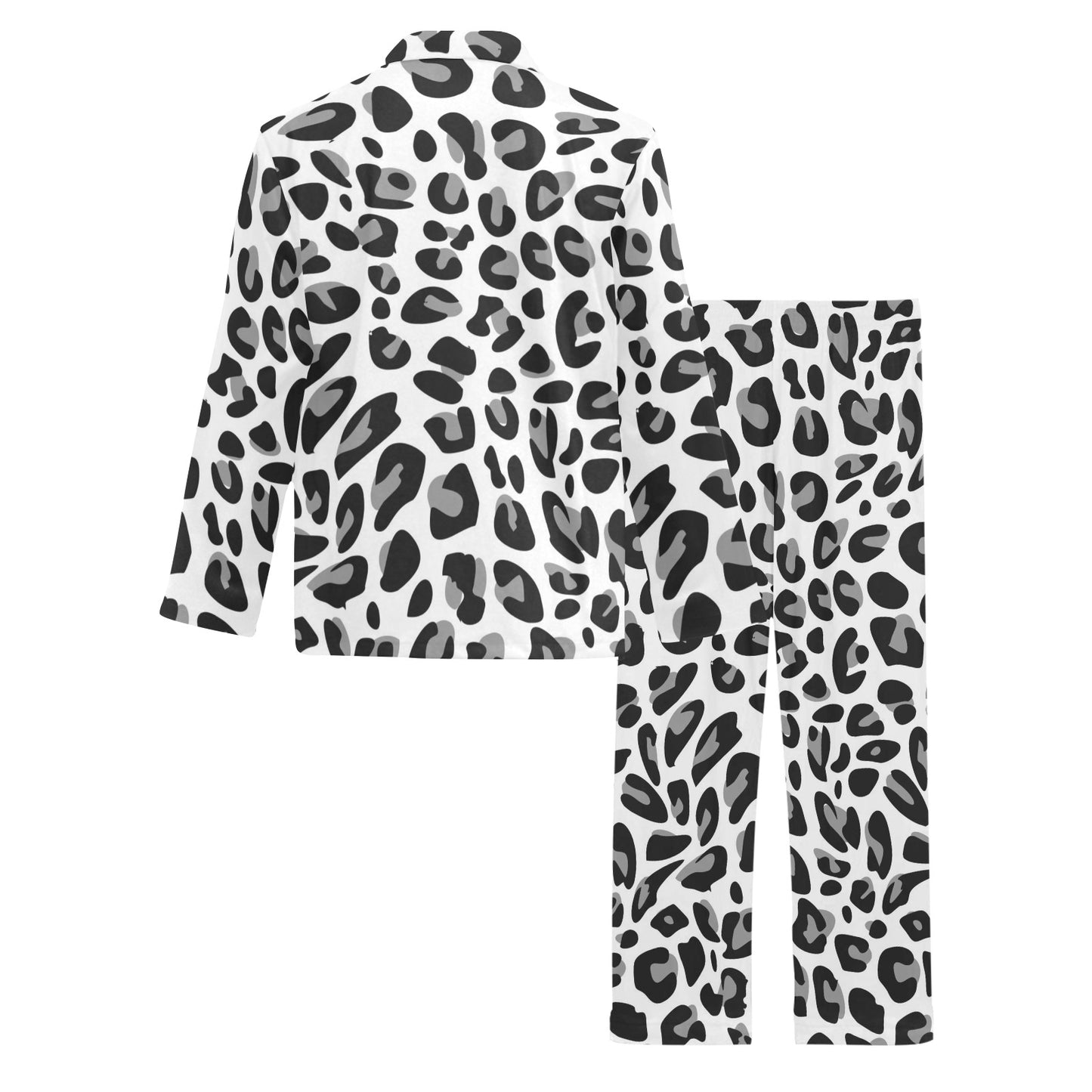 Snow Leopard Skin Print Men's Long Pajama Set