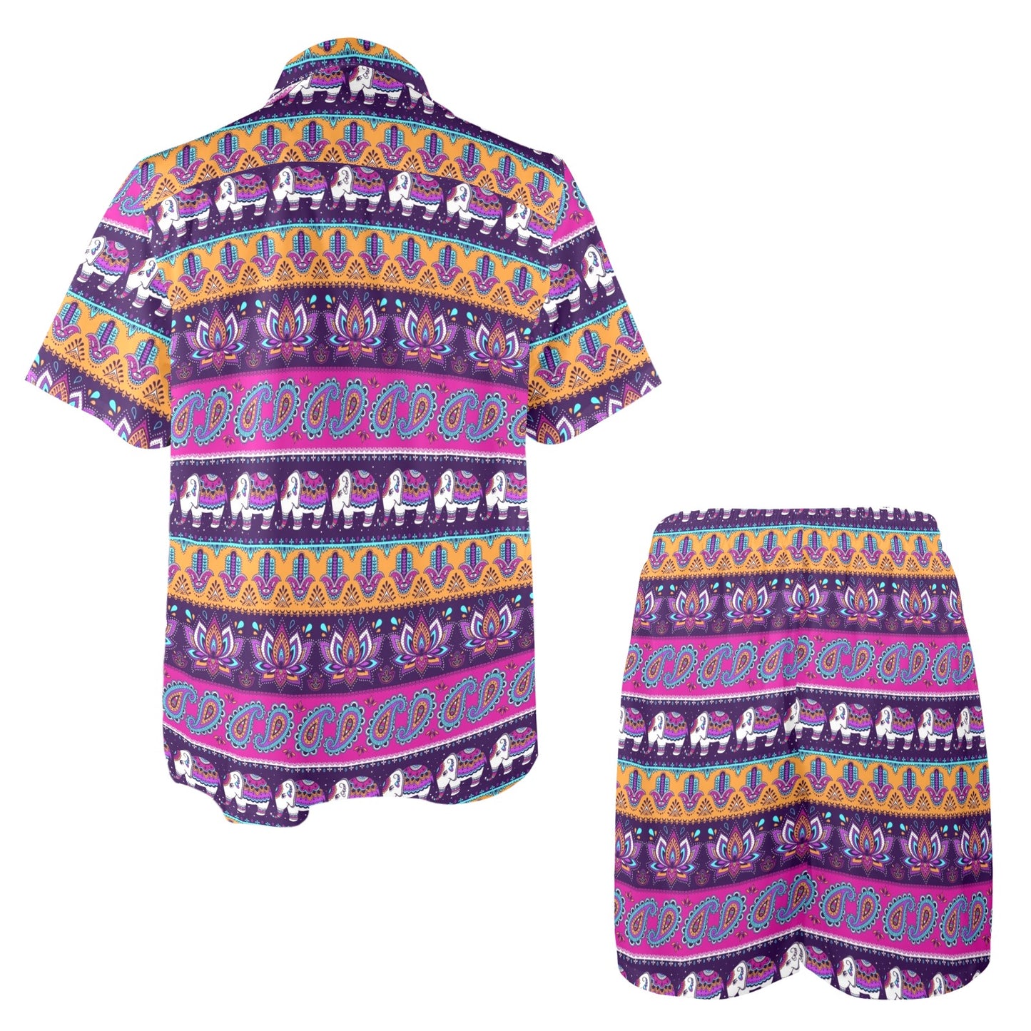 Boho Indian Style Pattern Men's Beach Shirt and Shorts Set
