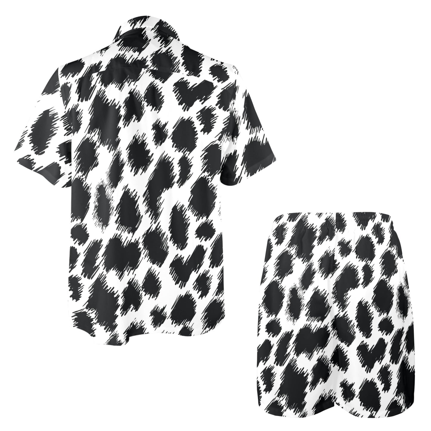 Cheetah Black Print Pattern Men's Beach Shirt and Shorts Set