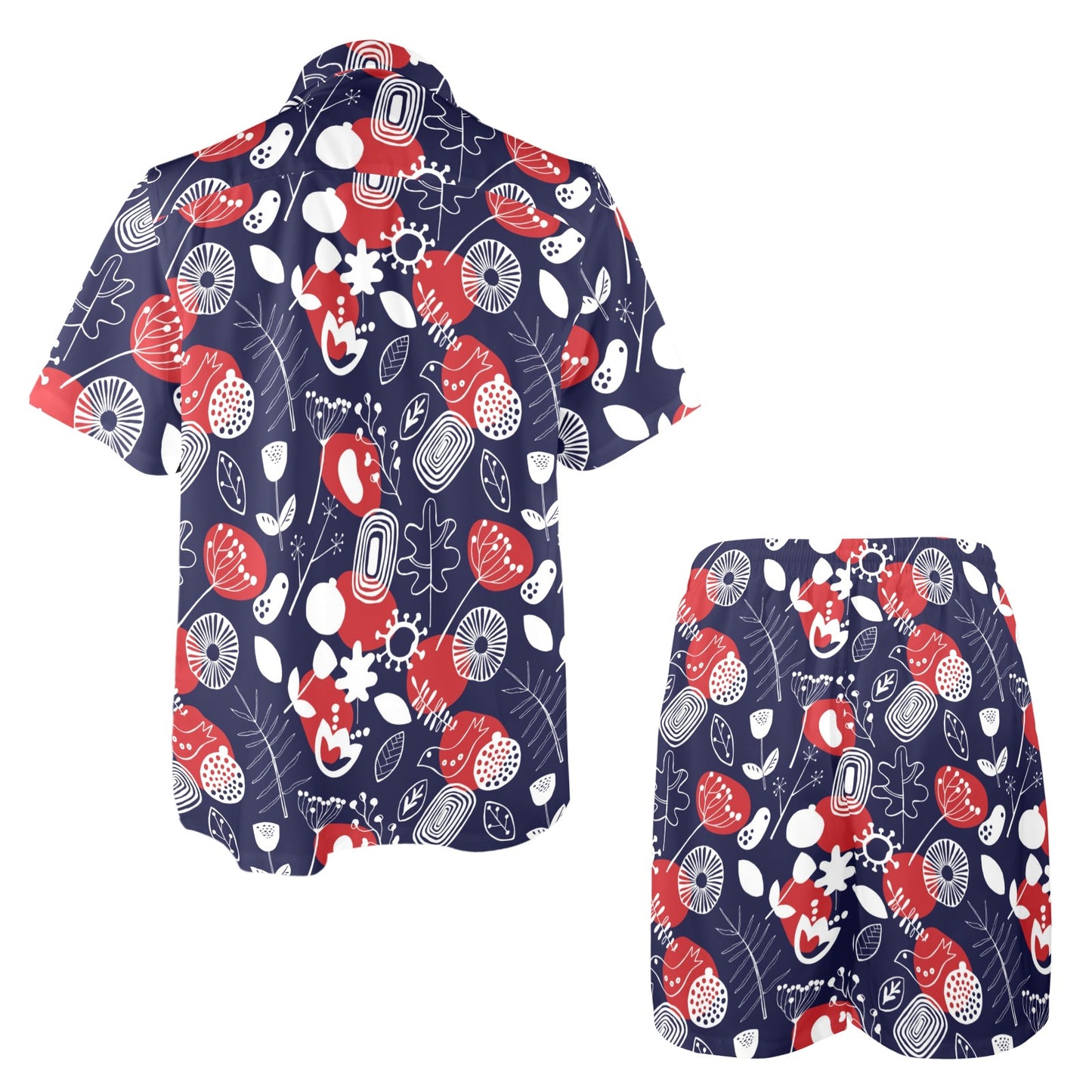 Nordic Pattern Print Design A02 Men's Beach Shirt and Shorts Set