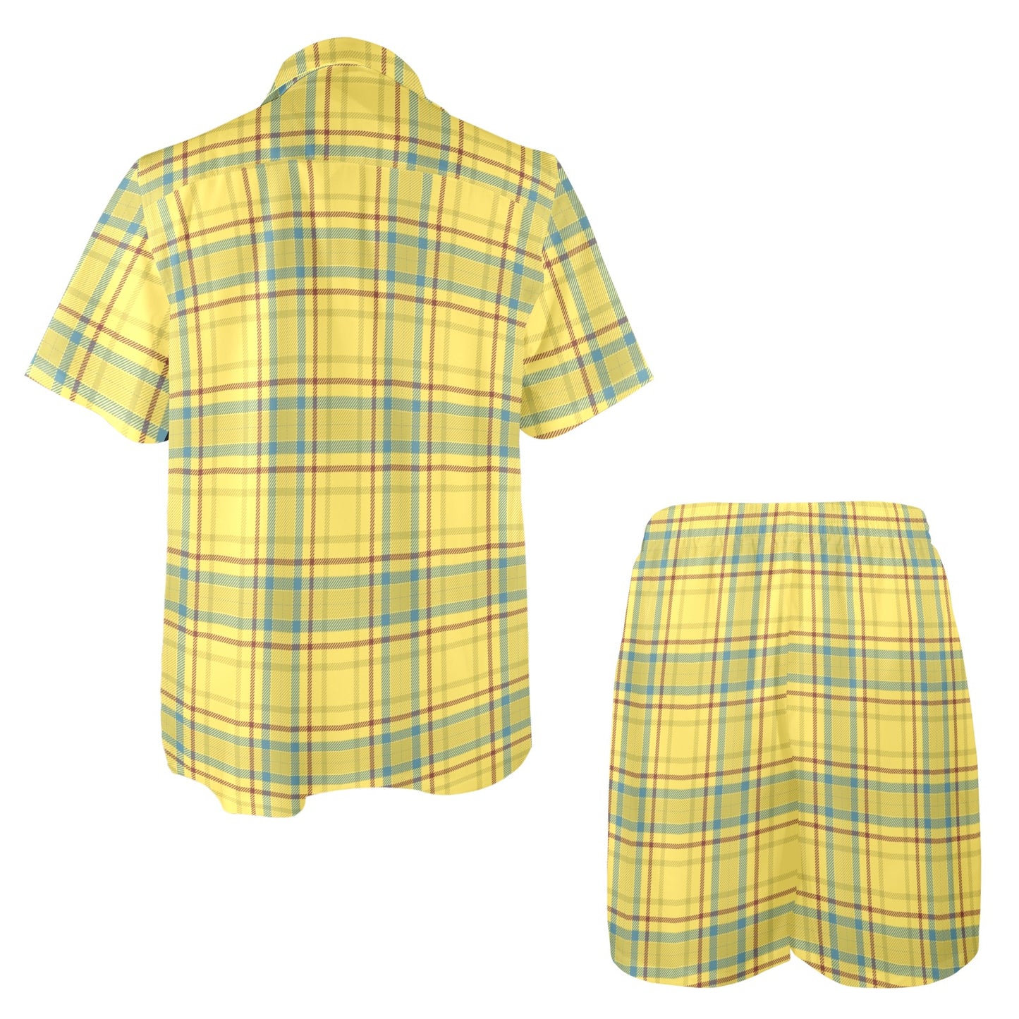 Tartan Yellow Print Design LKS301 Men's Beach Shirt and Shorts Set