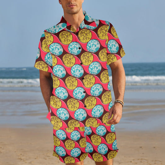 African Fashion Print Pattern Men's Beach Shirt and Shorts Set