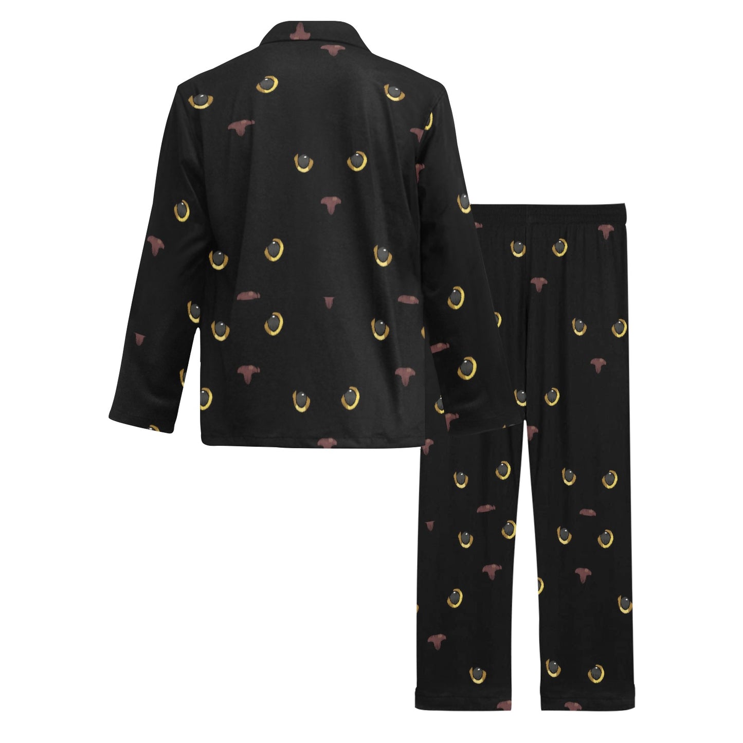 Black Cat Face Print Pattern Men's Long Pajama Set