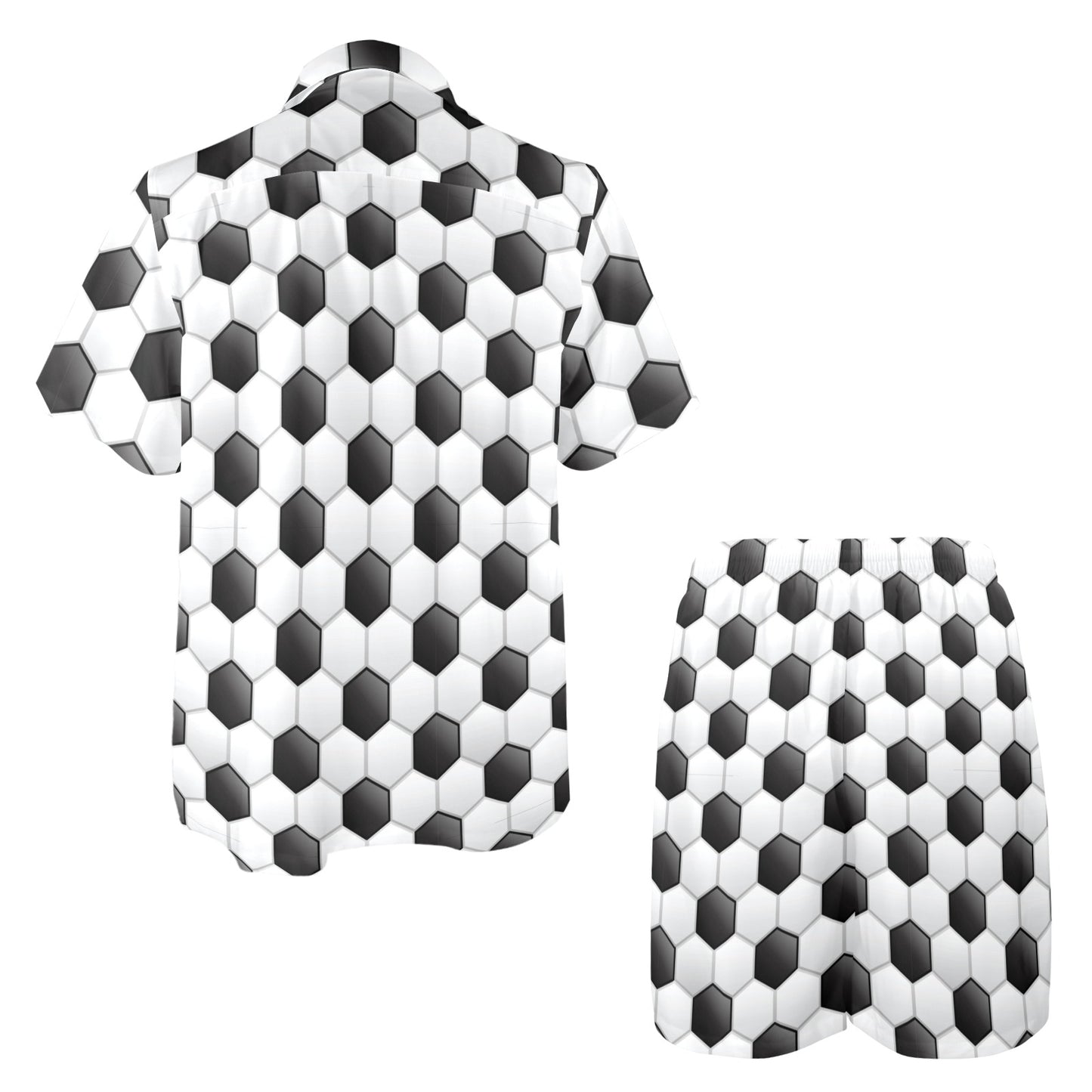 Soccer Ball Texture Print Pattern Men's Beach Shirt and Shorts Set