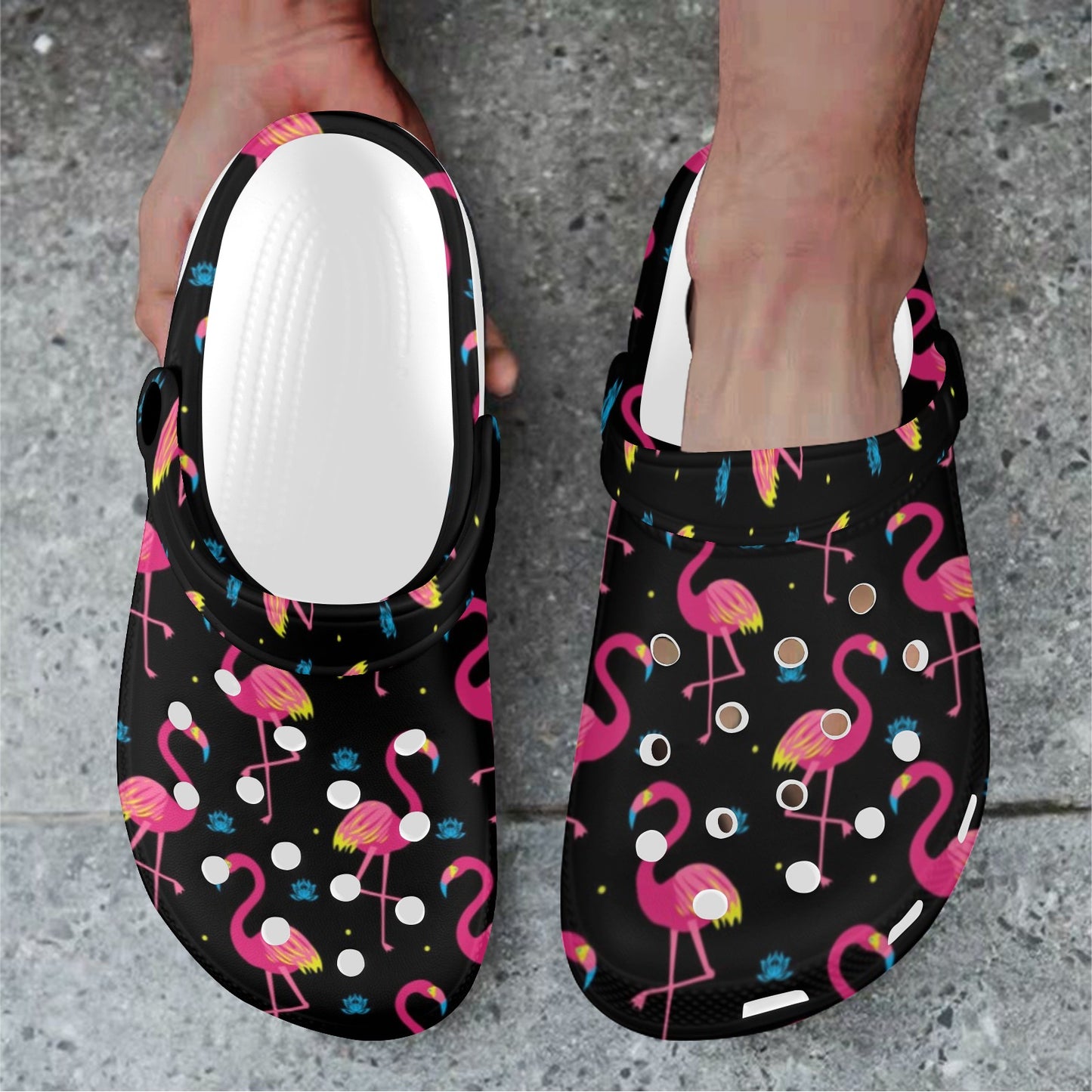 Flamingo Pink Neon Print Pattern Unisex Clogs Shoes