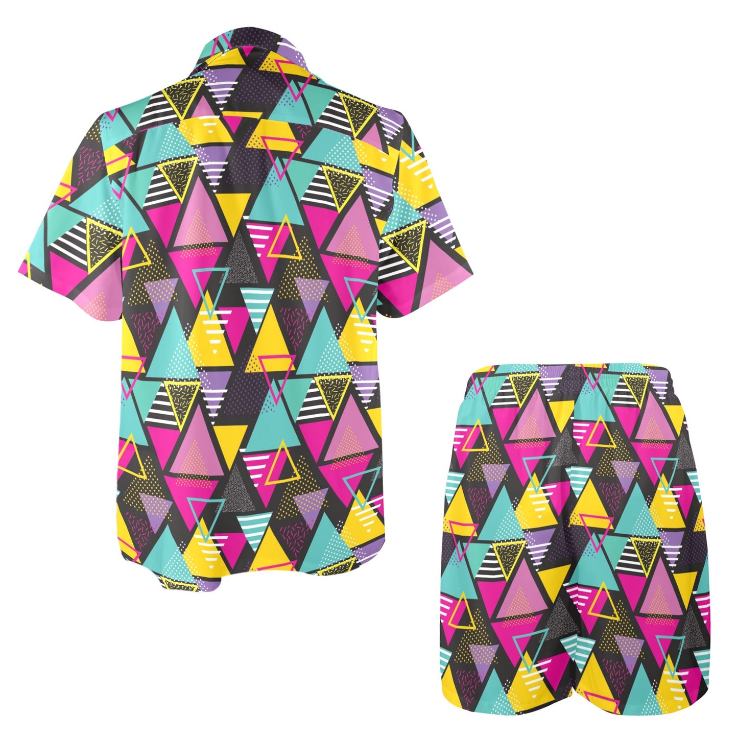 Geometric Colorful Pattern Print Design 02 Men's Beach Shirt and Shorts Set