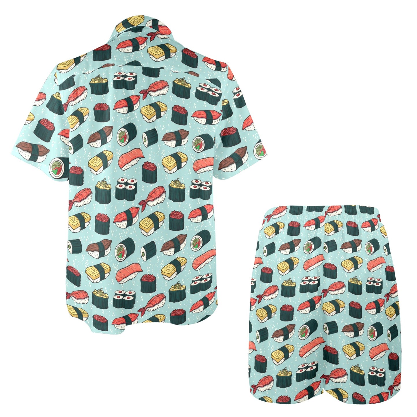 Sushi Pattern Design Men's Beach Shirt and Shorts Set